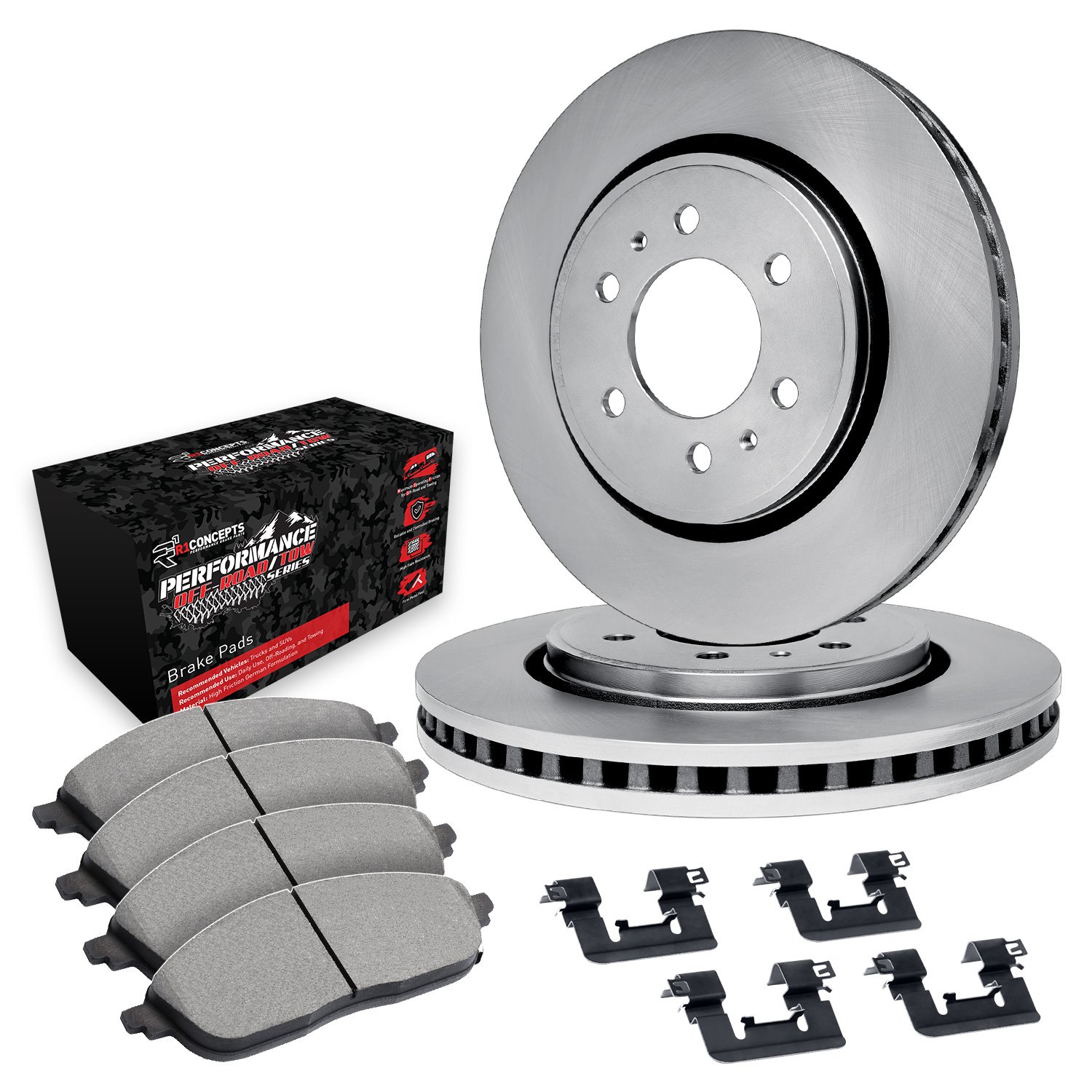 E-Line Blank Brake Rotor Set w/Performance Off-Road/Tow Pads & Hardware, 2008-2017 Mitsubishi, Position: Front