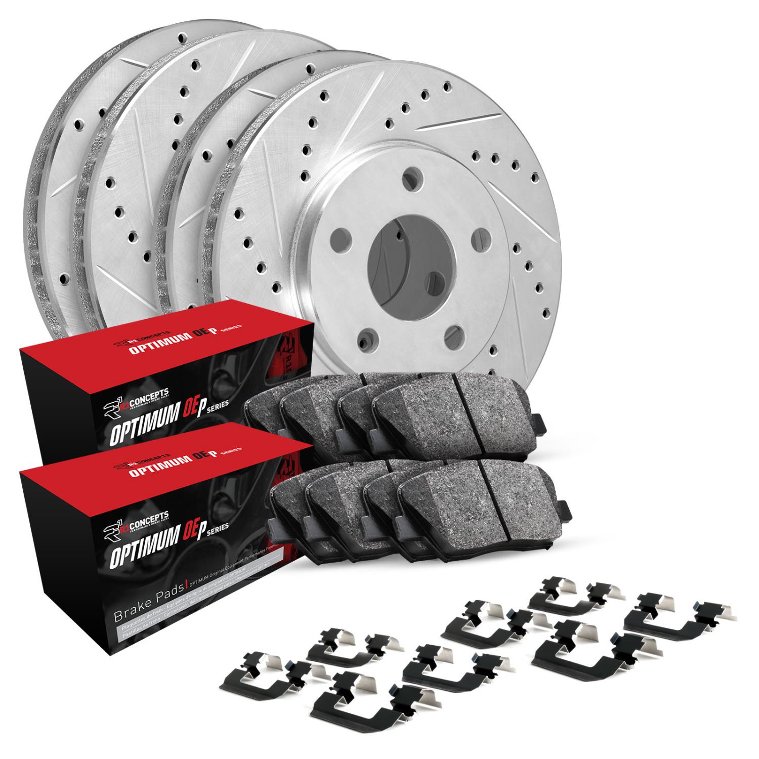 E-Line Drilled & Slotted Silver Rotors w/5000 OEP Pads & Hardware, 2016-2017 Mopar, Position: Front & Rear