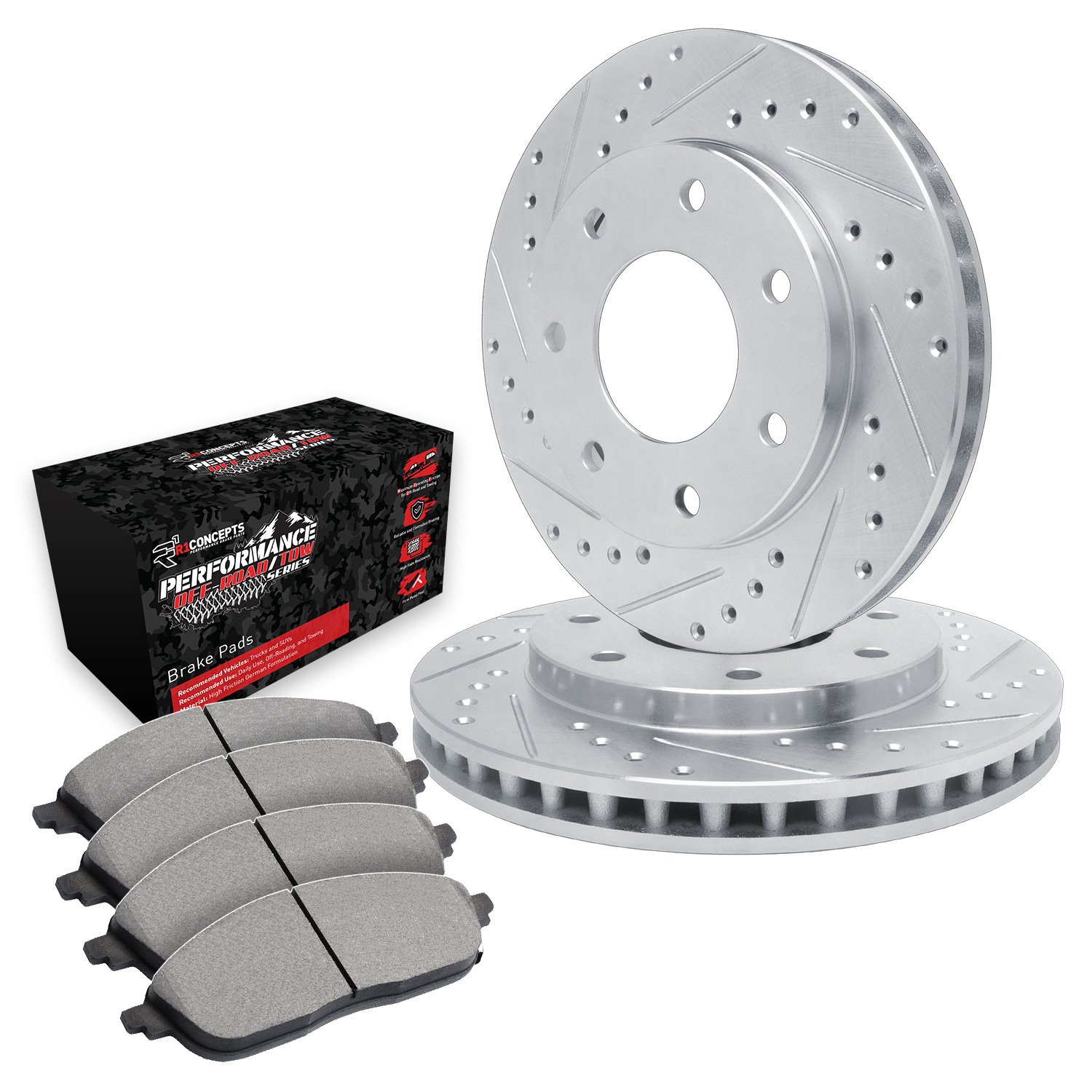 E-Line Drilled & Slotted Silver Brake Rotor Set w/Performance Off-Road/Tow Pads, 2004-2011 Ford/Lincoln/Mercury/Mazda