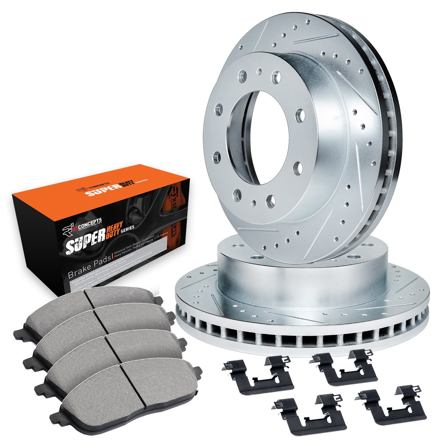 E-Line Drilled & Slotted Silver Brake Rotor Set w/Super-Duty Pads & Hardware, 1999-1999 Ford/Lincoln/Mercury/Mazda