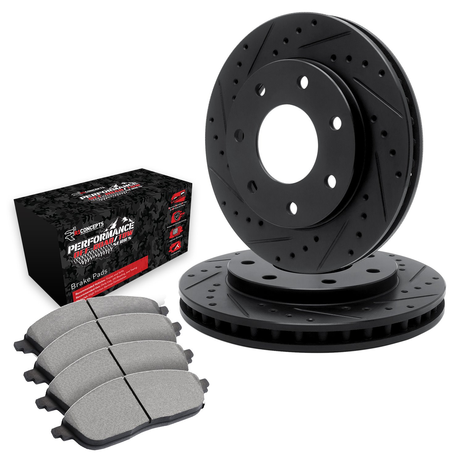 E-Line Drilled & Slotted Black Brake Rotor Set w/Performance Off-Road/Tow Pads, 2004-2011 Ford/Lincoln/Mercury/Mazda