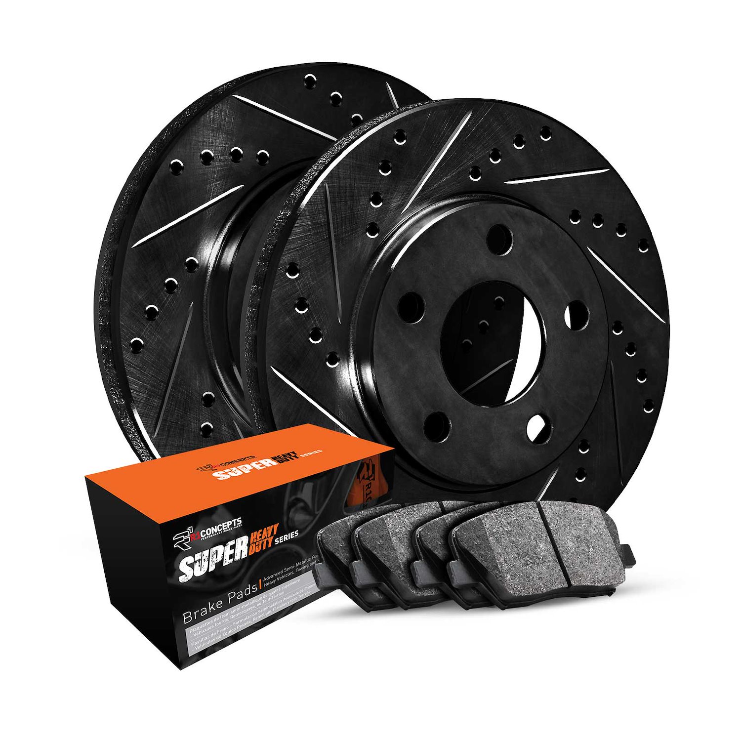 E-Line Drilled/Slotted Black Rotors w/Super-Duty Pads, 1992-2004
