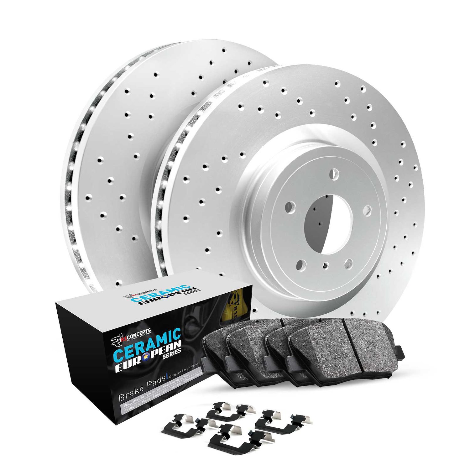 GEO-Carbon Drilled Brake Rotor Set w/Euro Ceramic Pads & Hardware, Fits Select BMW, Position: Rear