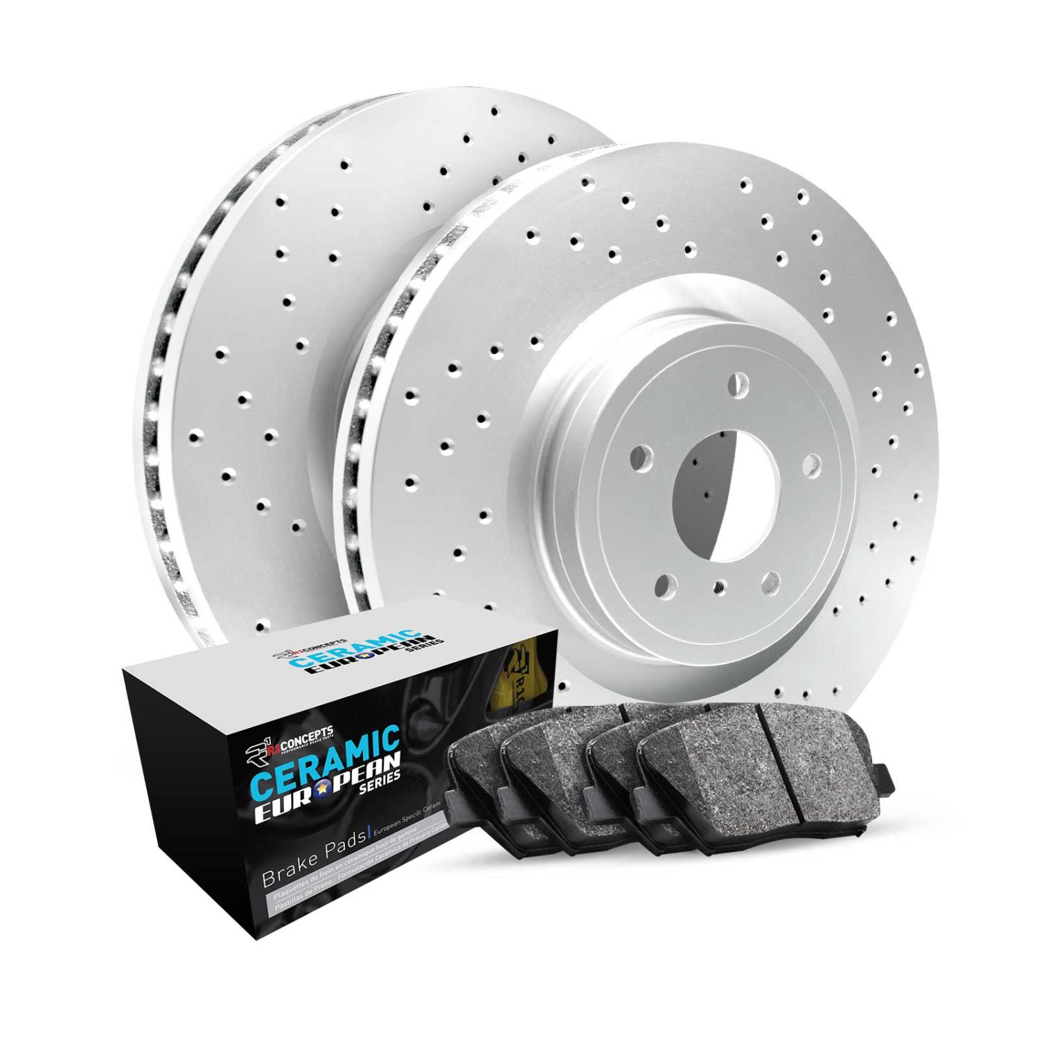 GEO-Carbon Drilled Brake Rotor Set w/Euro Ceramic Pads, 2005-2012 Acura/Honda, Position: Front