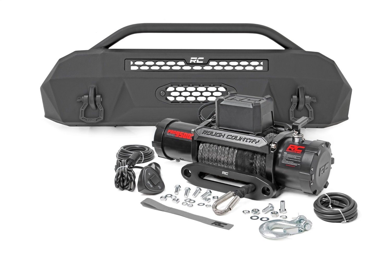 10714 Front Bumper, Hybrid, 9500-Lb Pro-Series Winch, Synthetic