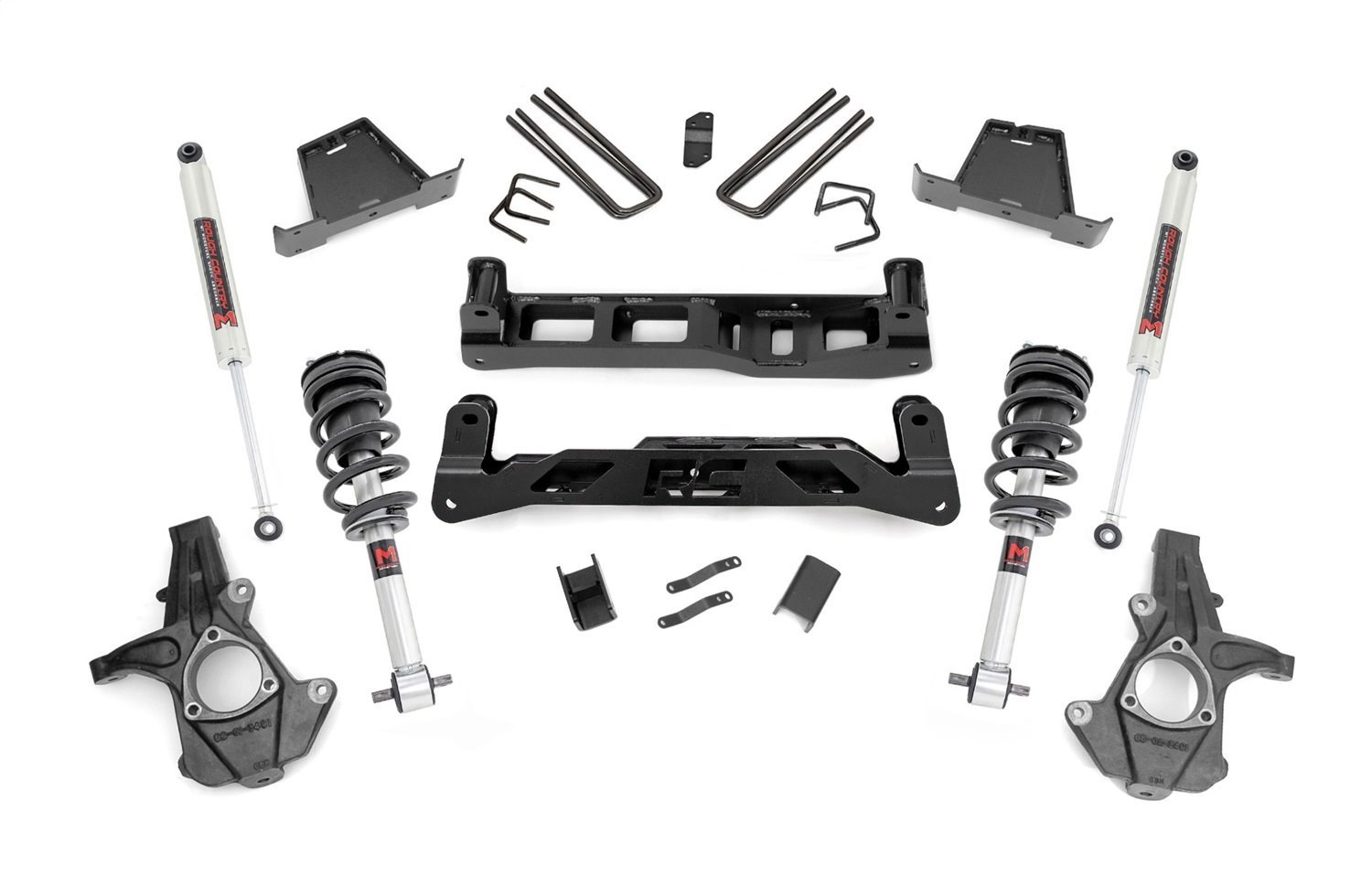 26340 Suspension Lift Kit w/Shocks; 7.5 in. Lift; Incl. Lifted Knucles; Front/Rear Crossmembers; Upper Strut Spacers; M1 Struts