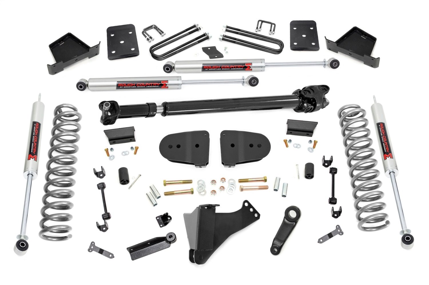 43741 Suspension Lift Kit w/Shocks; 6 in. Lift; M1 Monotube Shocks; Incl. Front Driveshaft; No Overload; 3.5 in. Axle Diameter;
