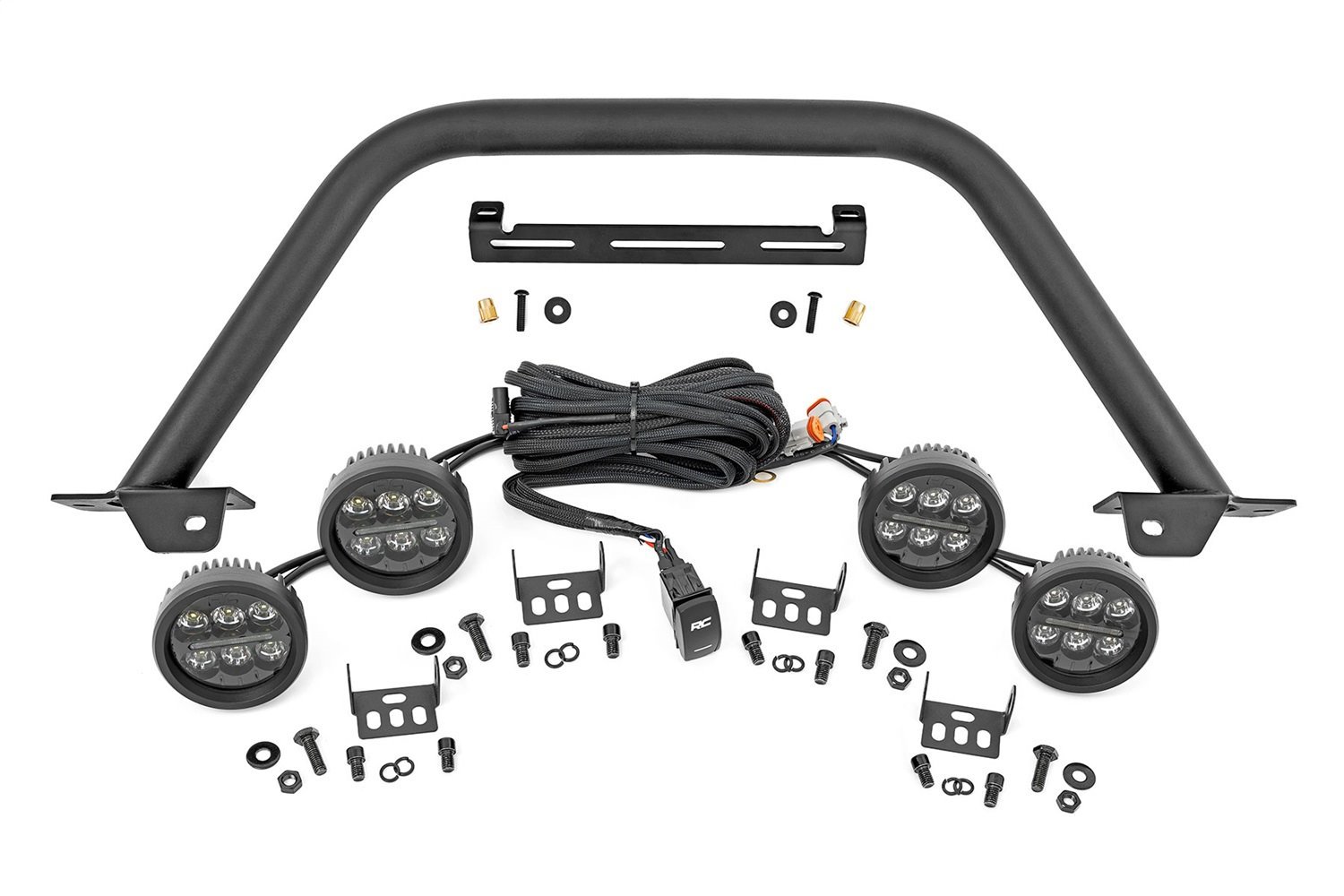 51112 Safari Bar, 3.5" Round LED (Quad), Black, Amber DRL, OE Modular Steel, Fits Select Ford Bronco 4WD