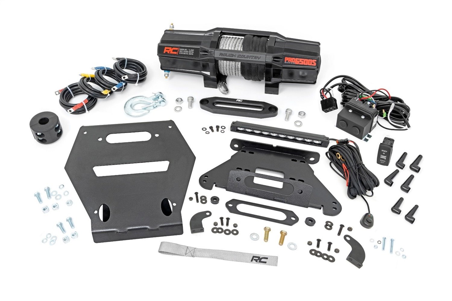92064 Winch Mounting Plate; w/RS6500S Winch; Incl. 10 in. Black Slimline; LED Light;