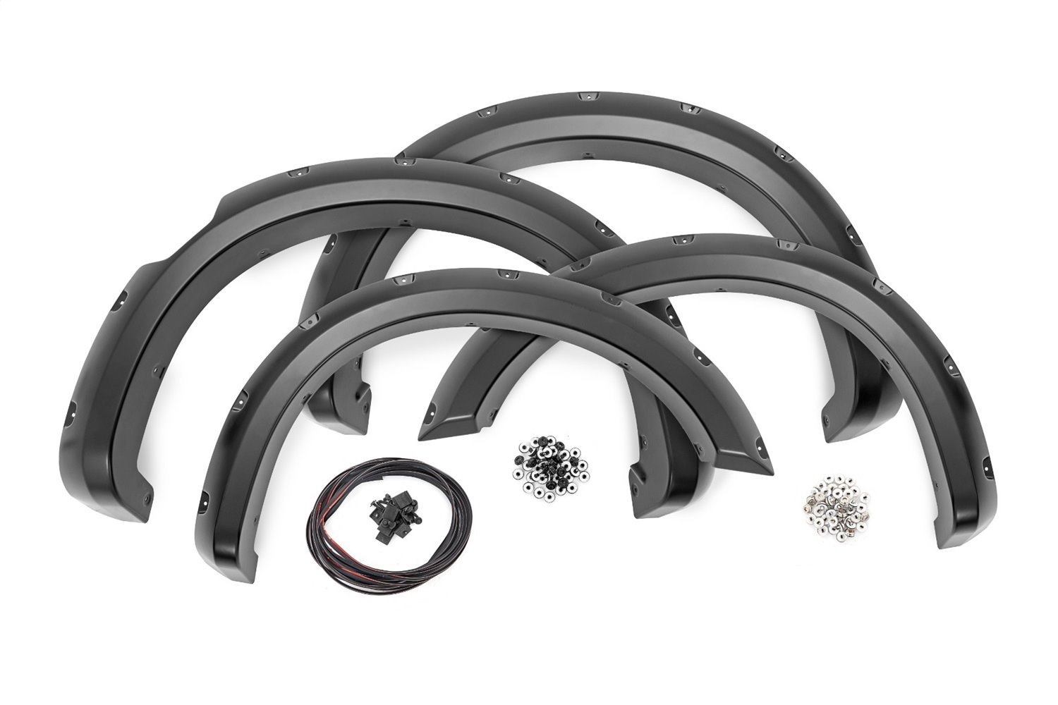 F-N101705A Pocket Fender Flares; Flat Black; 1.75 in. Tire Coverage; 6 in. Flare Height;