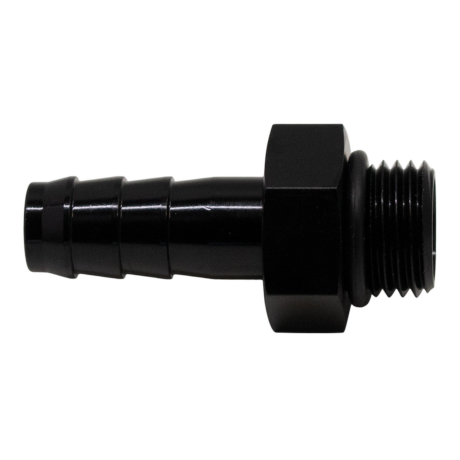 6020501B 6AN ORB Male to 3/8 Inch Male Triple Barb Fitting (Incl O-Ring) Anodized Matte Black