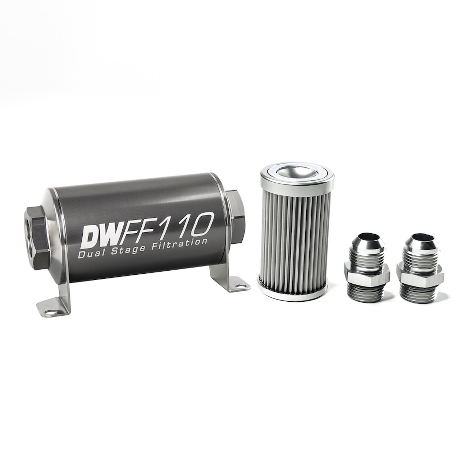 803110010K10 In-line fuel filter element and housing kit stainless steel 10 micron -10AN 110mm. Universal