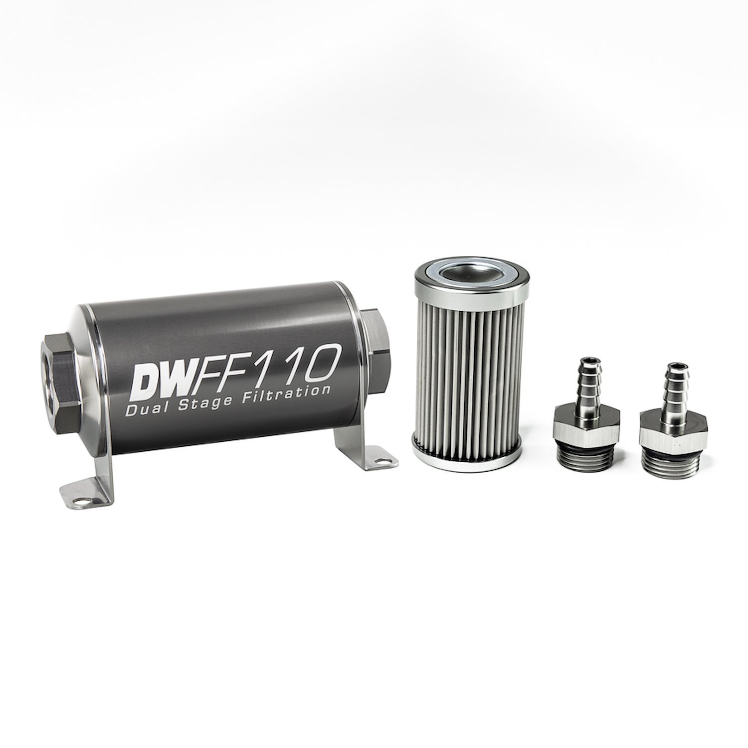 803110010K51 In-line fuel filter element and housing kit stainless steel 10 micron 5/16in hose barb 110mm. Universal