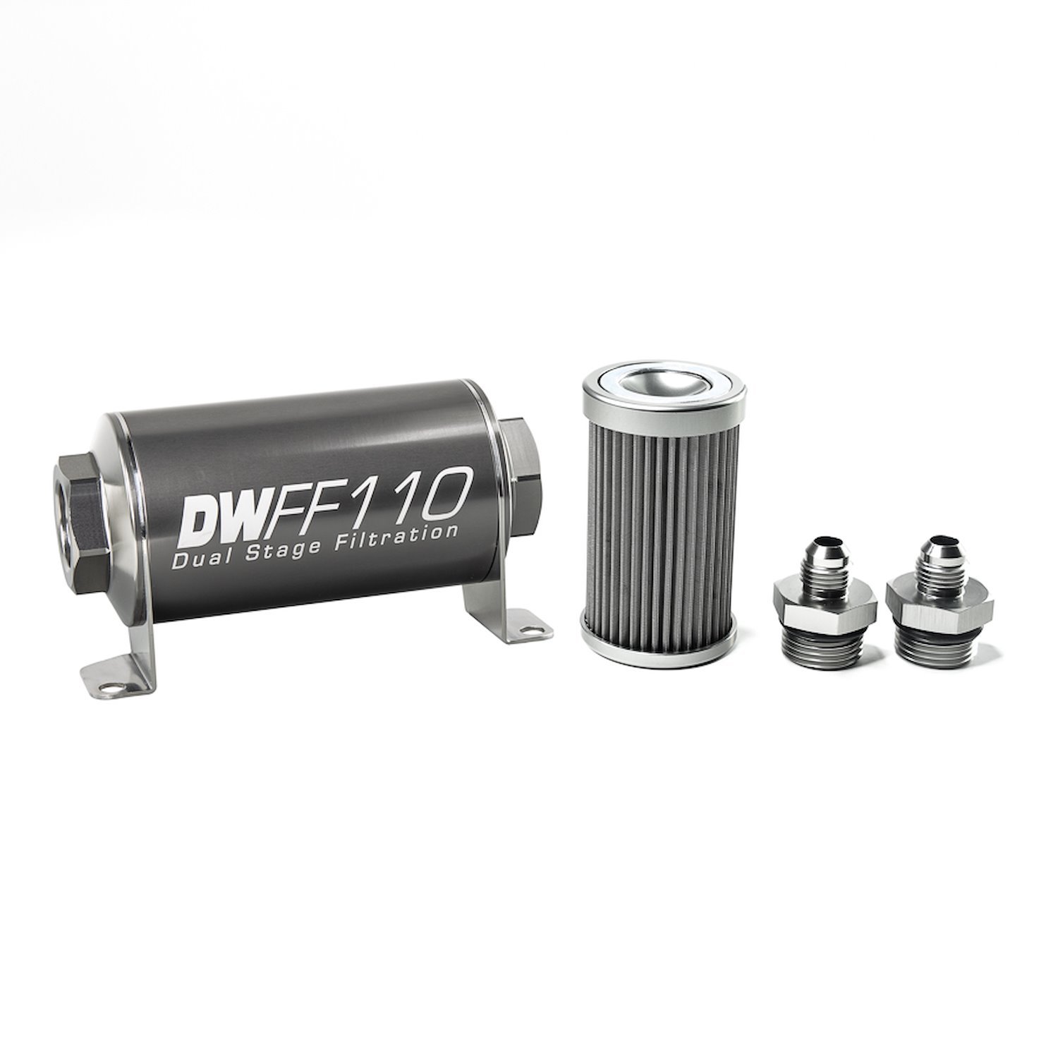 803110040K6 In-line fuel filter element and housing kit stainless steel 40 micron -6AN 110mm. Universal