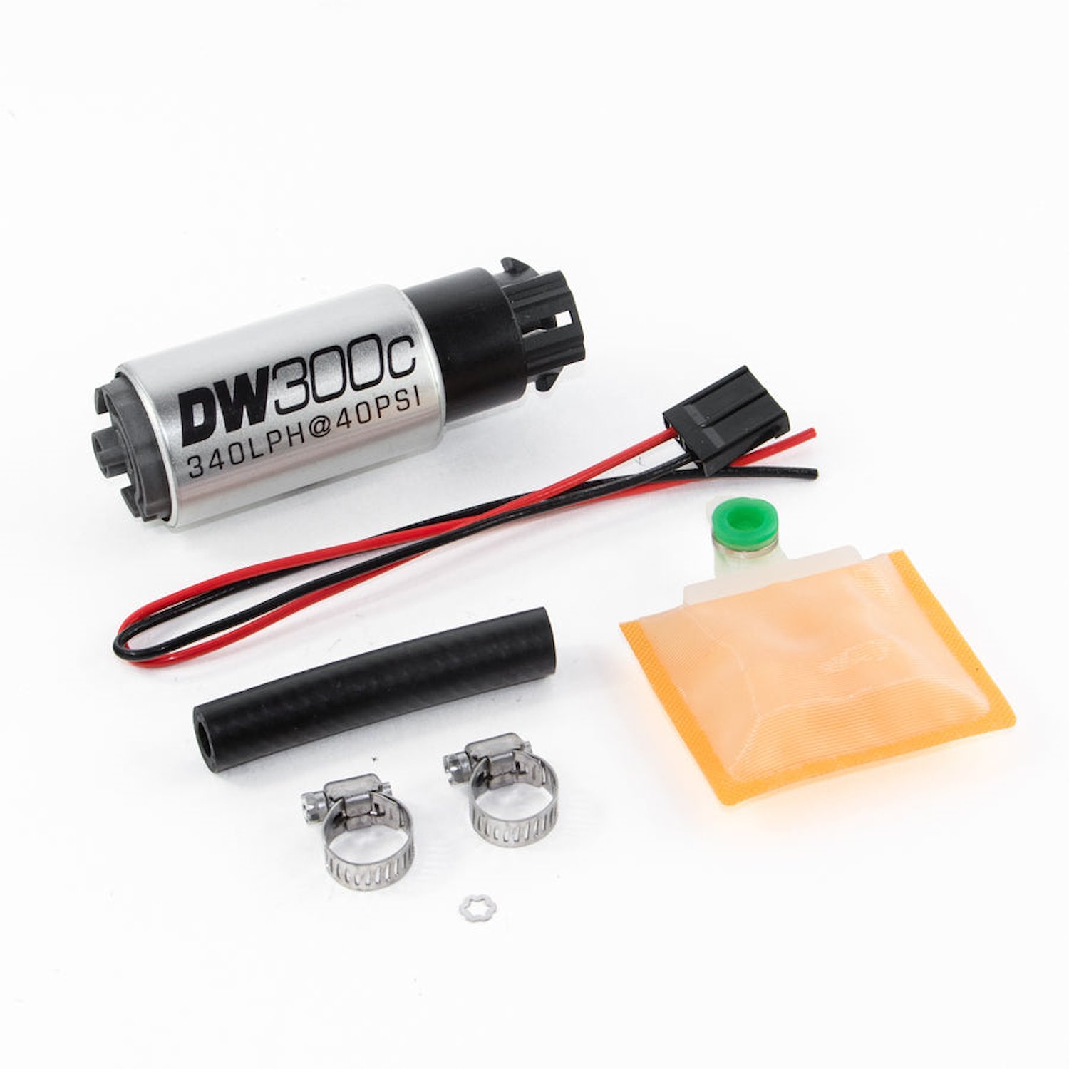 93091000 DW300C series 340lph compact fuel pump w/ mounting clips w/ Universal Install Kit.