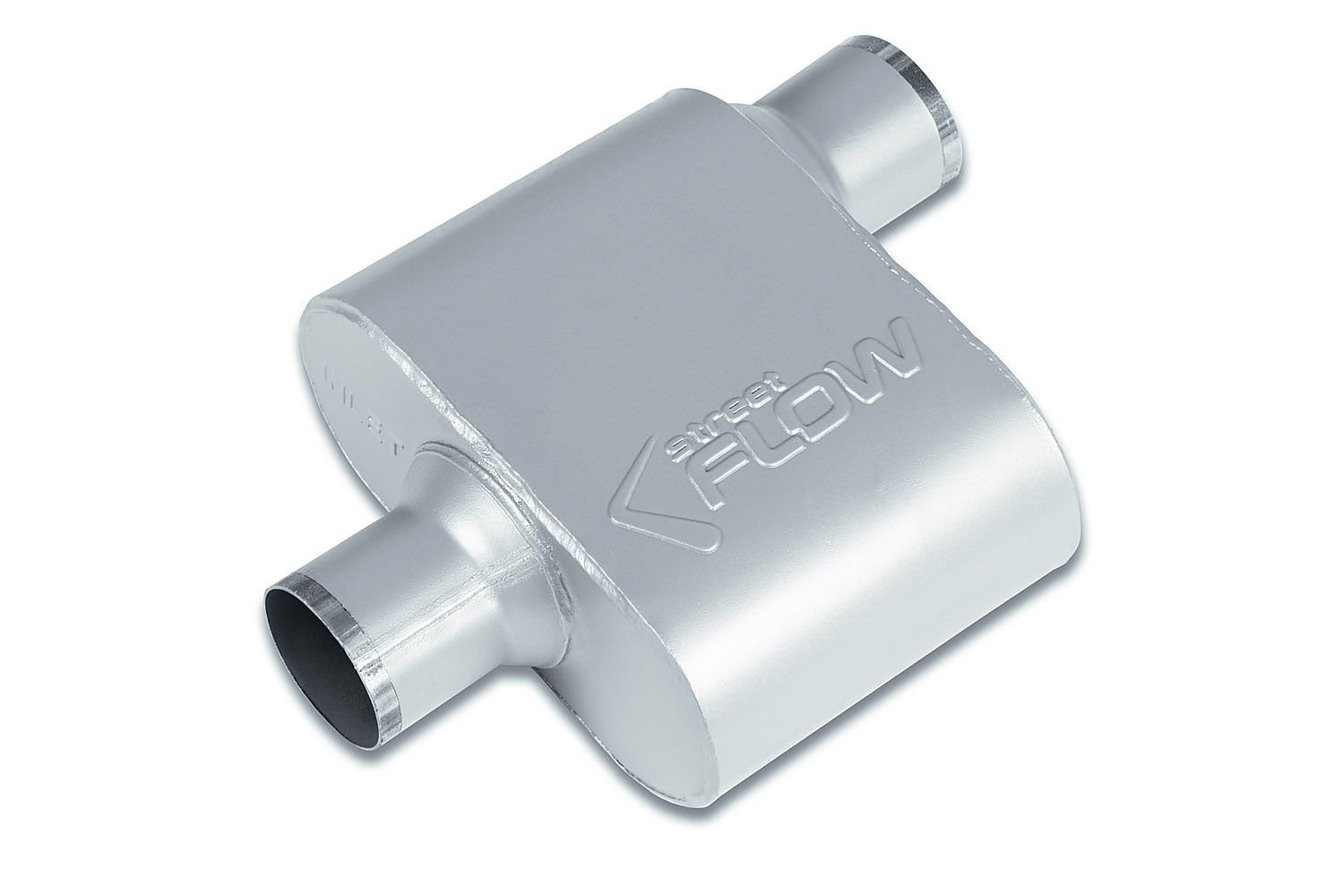 Street-Series Street Flow Muffler, 1-Chamber Inlet/Outlet: 2.500 in./2.250 in., Offset In/Dual Out [Satin Finish]