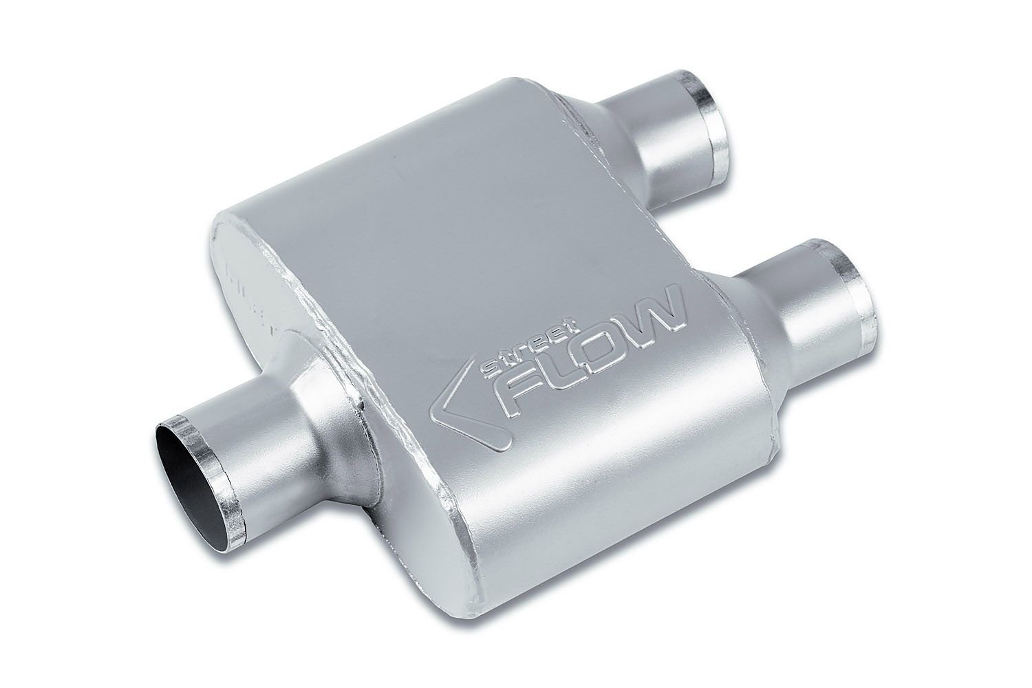 Street-Series Street Flow Muffler, 1-Chamber Inlet/Outlet: 2.500 in./2.250 in., Center In/Dual Out [Satin Finish]