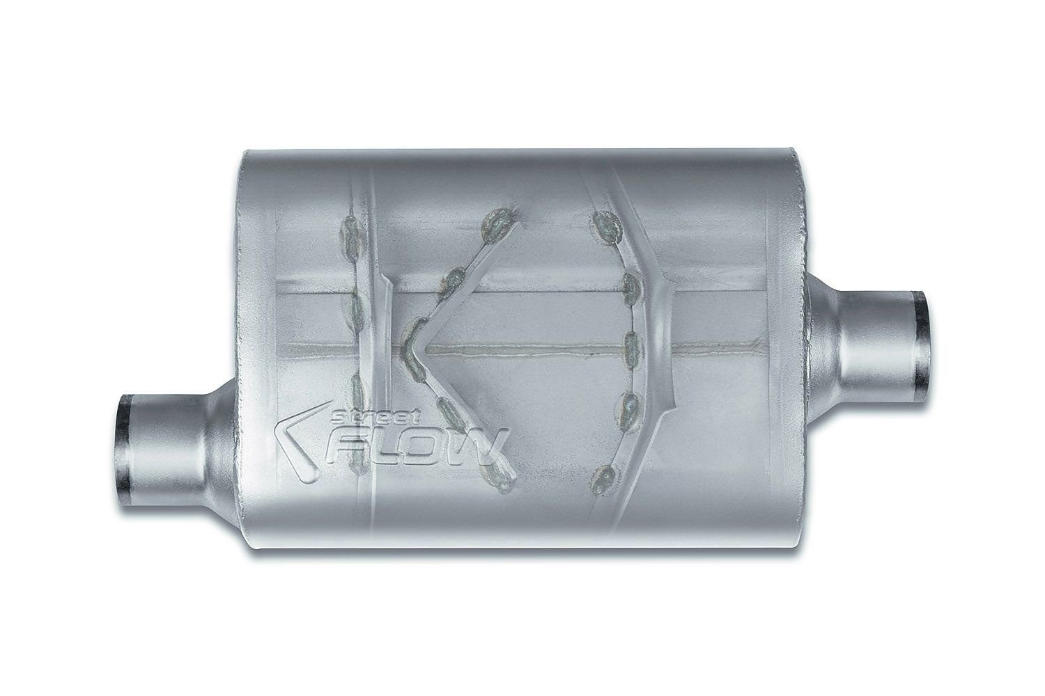 Street-Series Street Flow Muffler, 2-Chamber Inlet/Outlet: 2.500 in. Offset In/Center Out [Satin Finish]