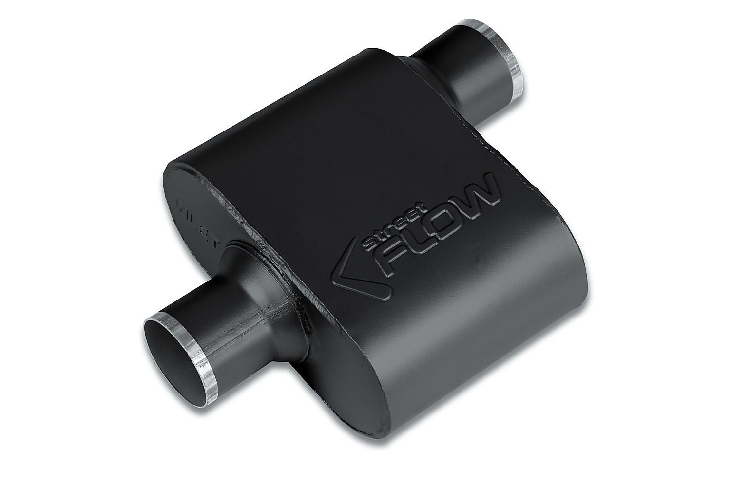 Street-Series Street Flow Muffler, 1-Chamber, Inlet/Outlet: 2.500 in./2.500 in., Center In/Offset Out [Black Powder-Coat Finish]