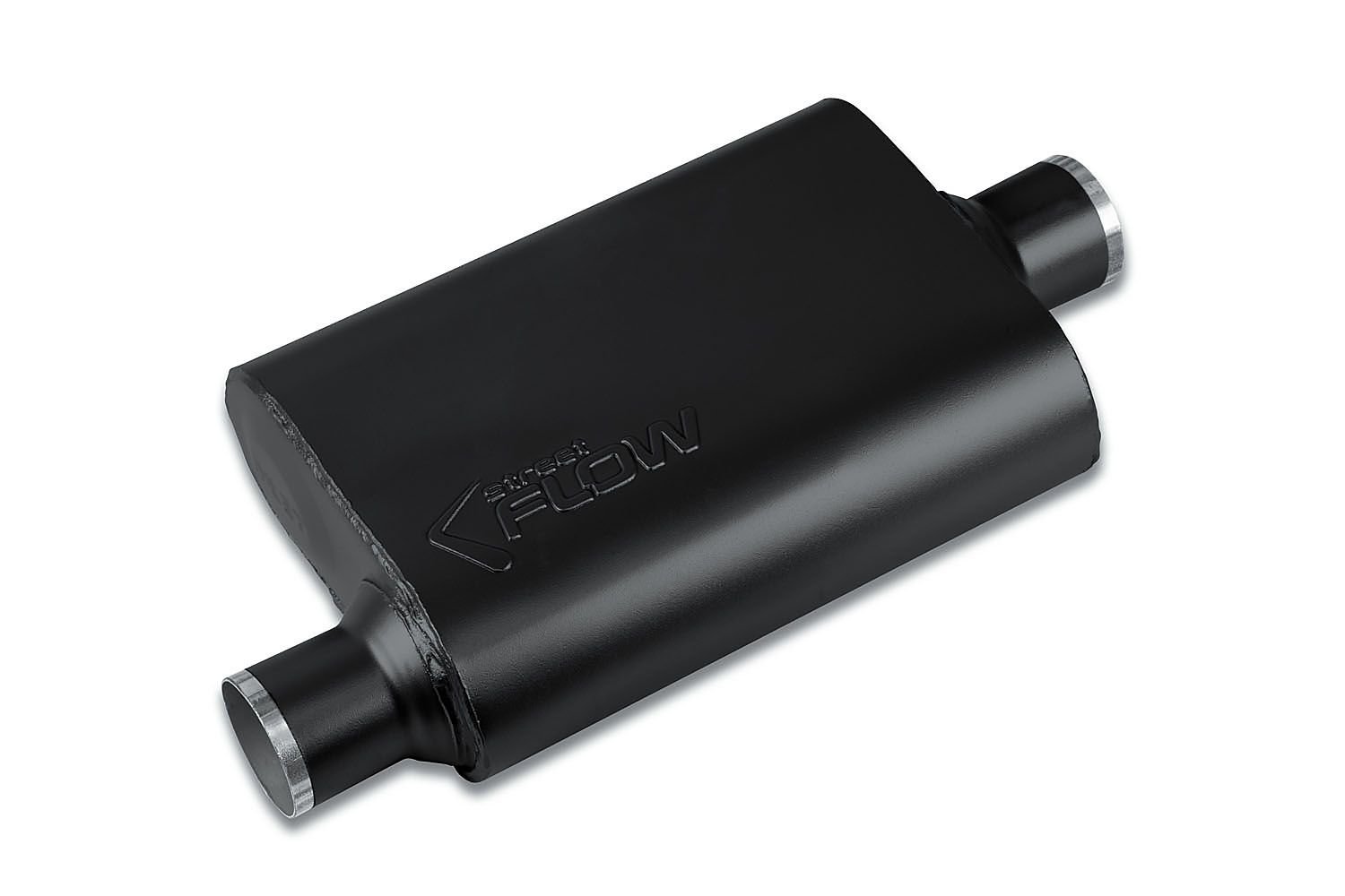 Street-Series Street Flow Muffler, 2-Chamber, Inlet/Outlet: 2.500 in./2.500 in., Offset In/Center Out [Black Powder-Coat Finish]