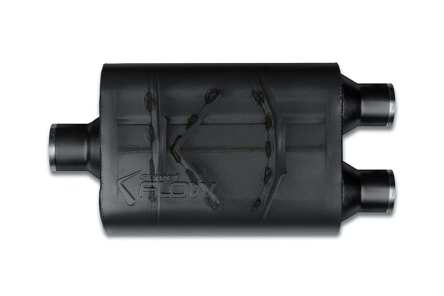 Street-Series Street Flow Muffler, 2-Chamber, Inlet/Outlet: 2.500 in./2.250 in., Center In/Dual Out [Black Powder-Coat Finish]