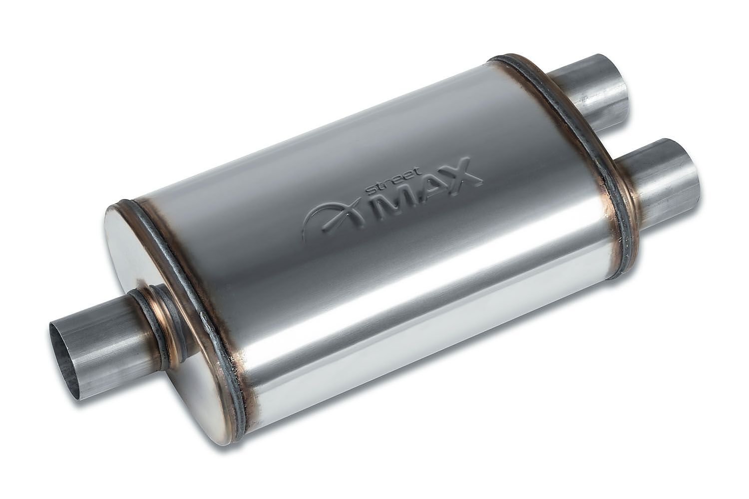 Street-Series Street Max Muffler, Straight-Through, Inlet/Outlet: 2.250 in., Center In/Dual Out [Natural Finish]