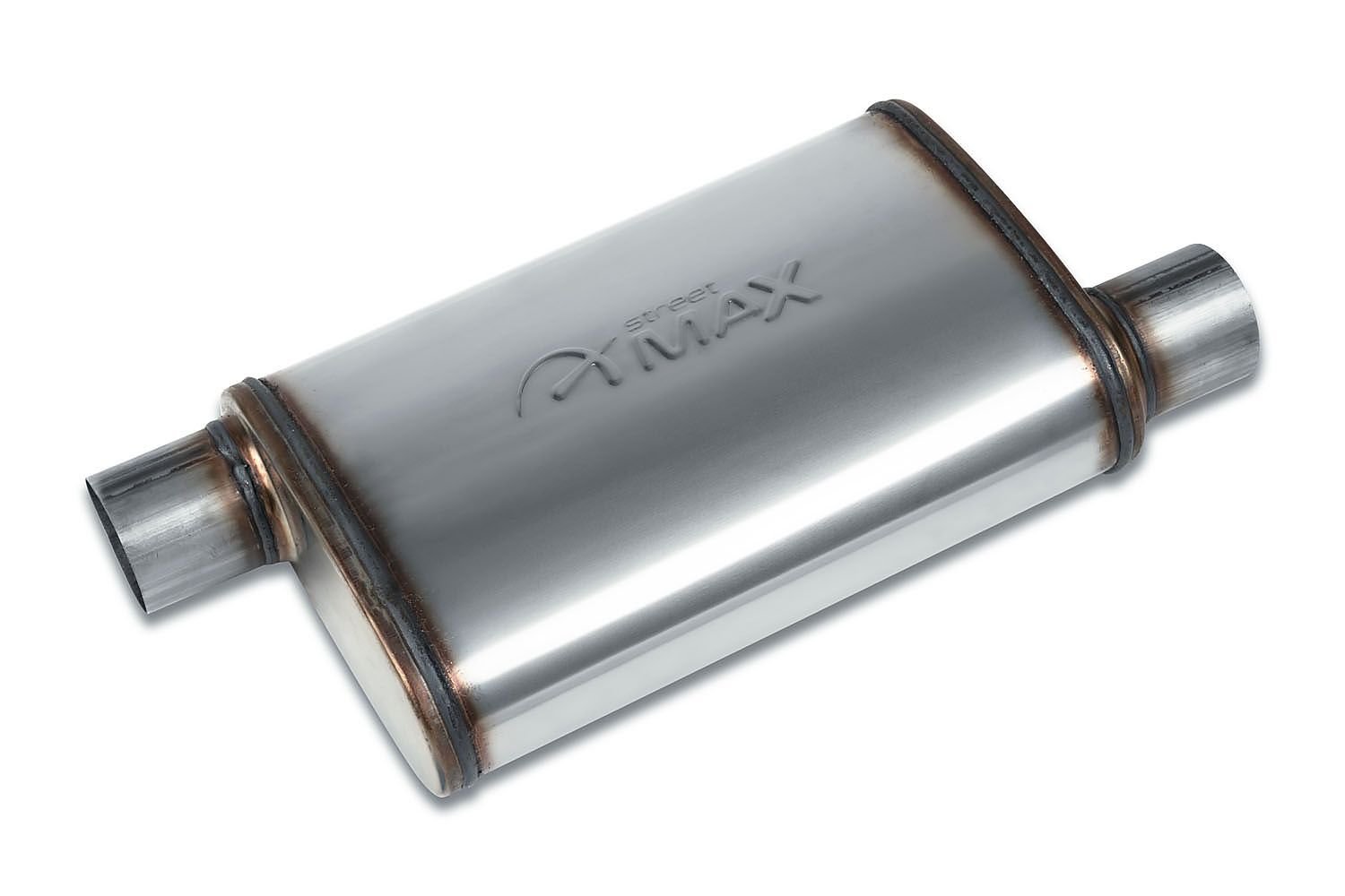 Street-Series Street Max Muffler, Straight-Through, Inlet/Outlet: 3 in., Offset In/Offset Out [Natural Finish]