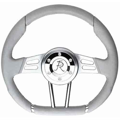 D-Shaped Steering Wheel Light Grey Leather Wrap