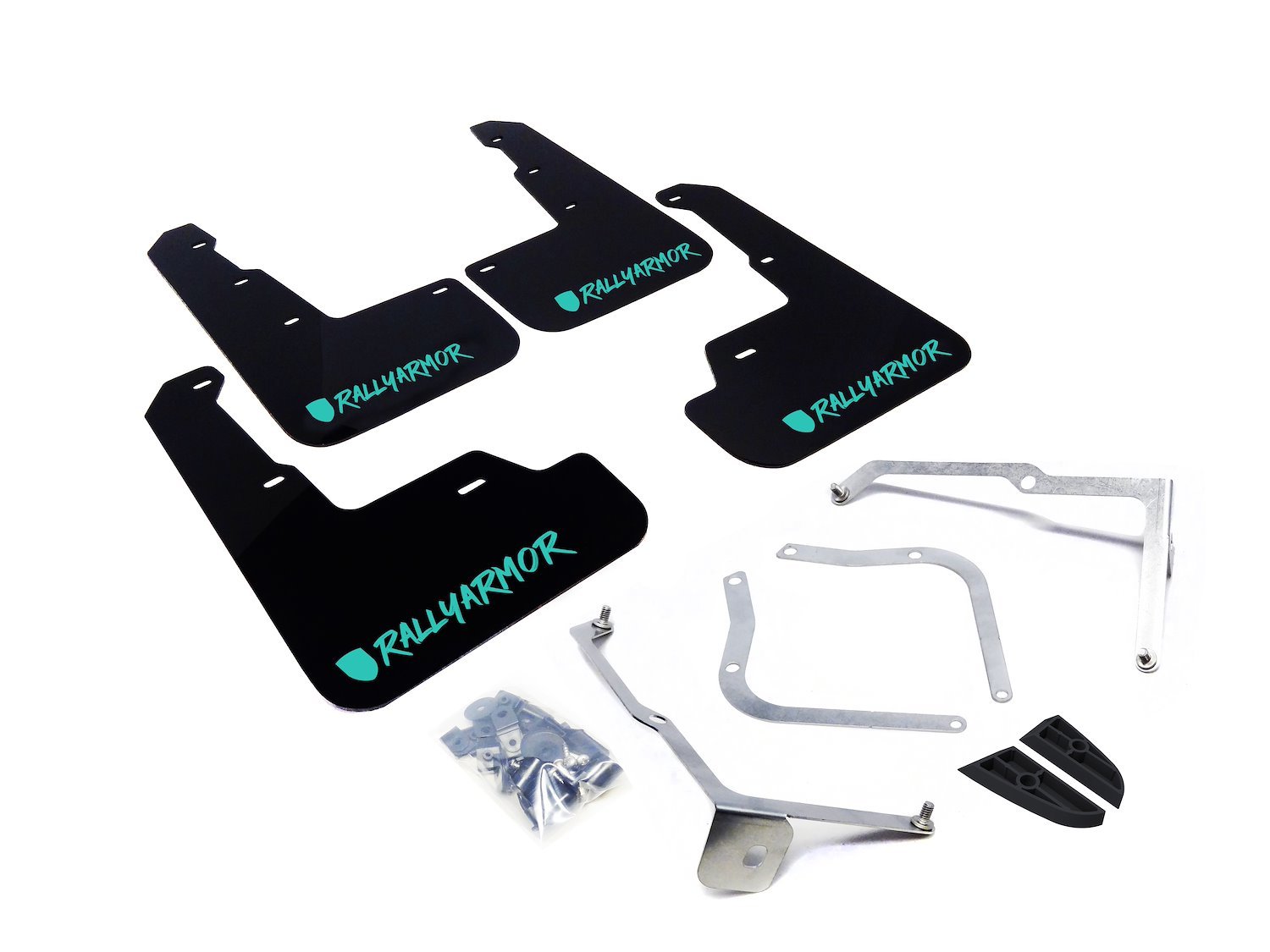 MF32URBLKTLX Mud Flap Kit for 2015-2019 Subaru WRX Sedan / 2015-2019 Subaru STI Sedan - Altered Font Teal Logo