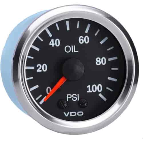 Vision Chrome 100 PSI Mechanical Oil Pressure Gauge with Tubing Kit and US Thread Adapters 12V