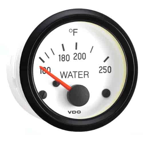 Cockpit White 250 F Water Temperature Gauge with VDO Sender and Metric Thread Adapters