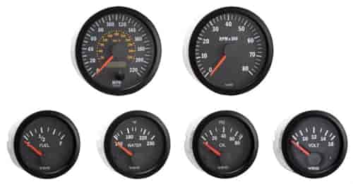 Vision Black XL 6 Gauge Kit with Ford Transmission Sender and 4 220MPH Speedometer /