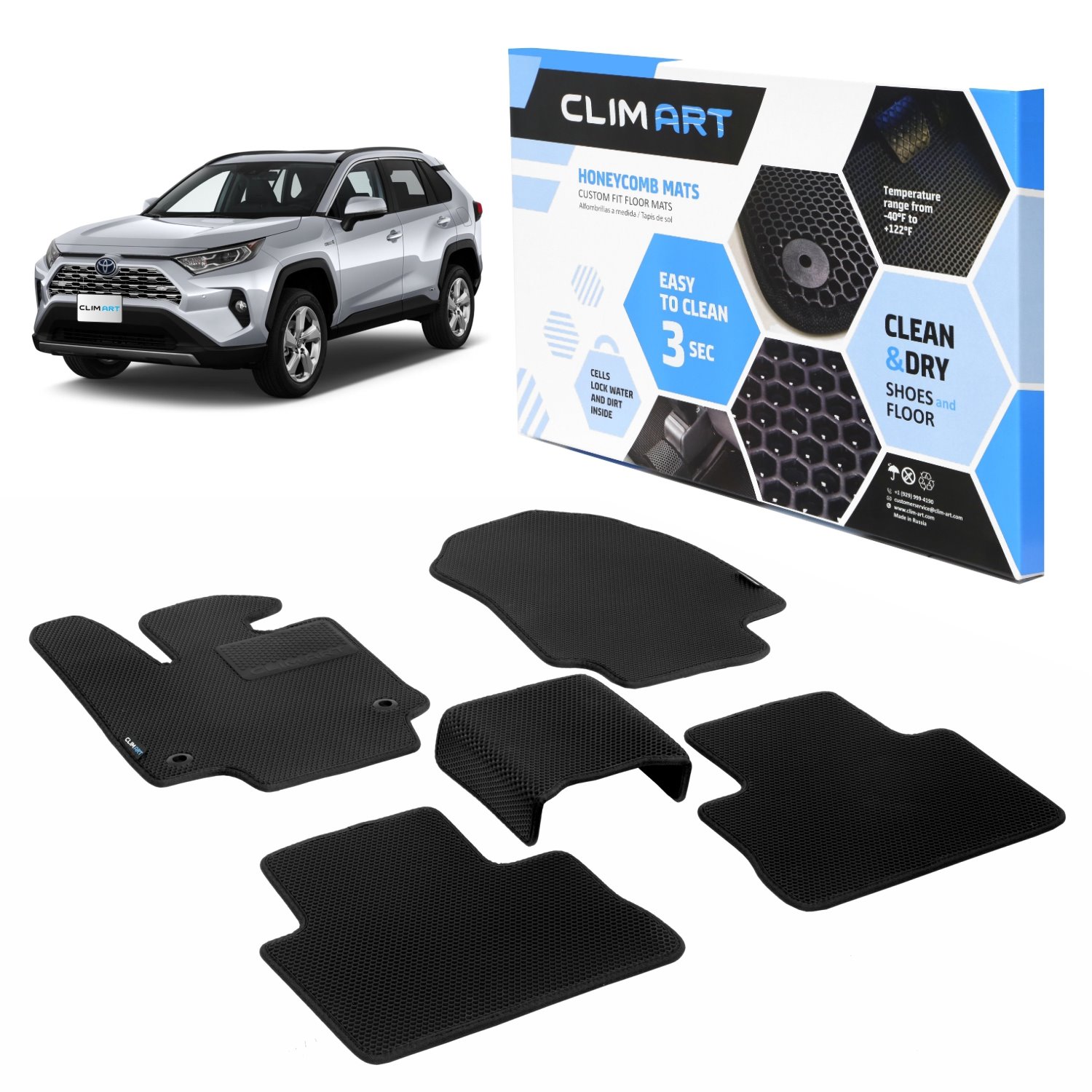 CLIM ART Honeycomb Custom Fit Floor Mats Fits Select Toyota RAV4