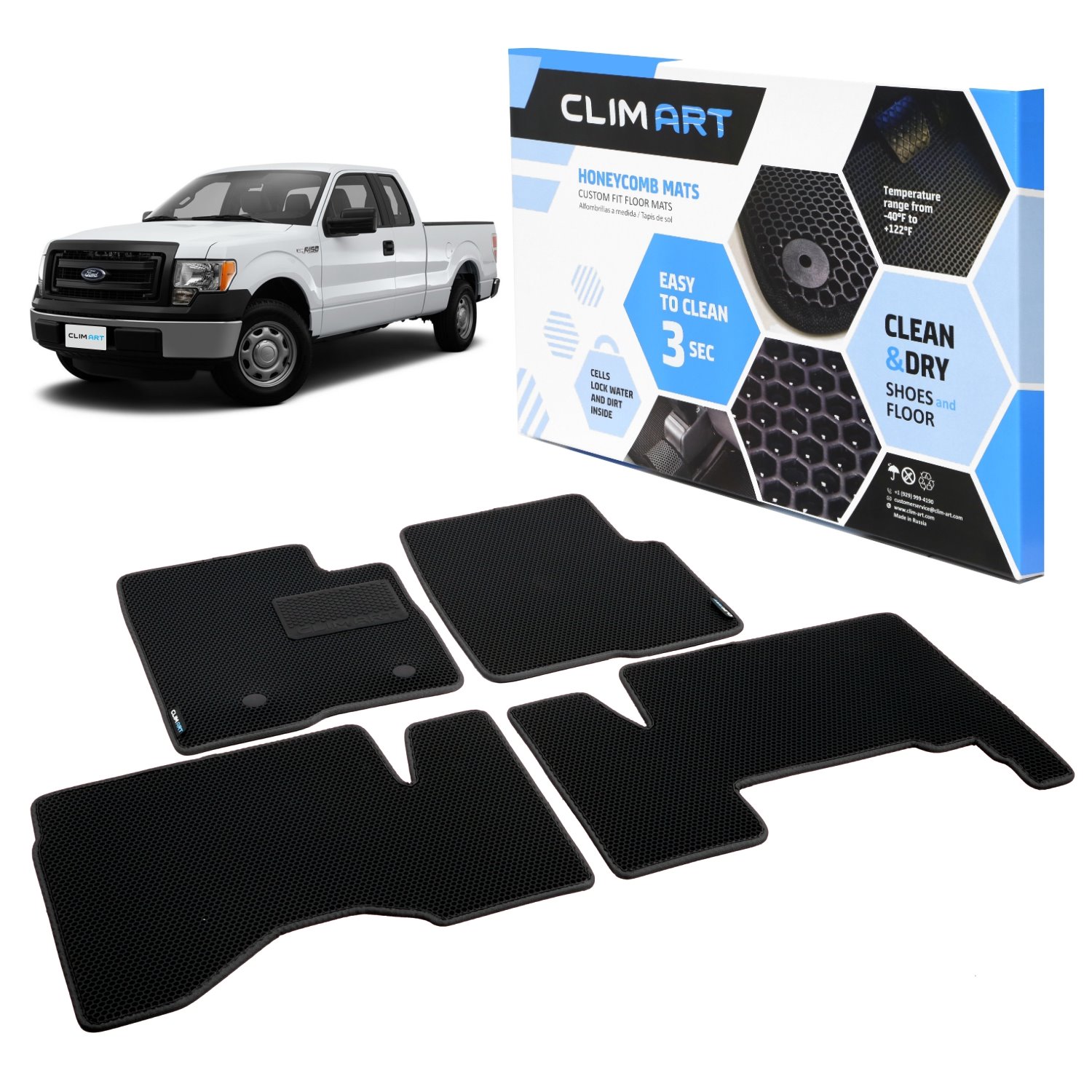 CLIM ART Honeycomb Custom Fit Floor Mats for 2009-2014 Ford F-150 SuperCab