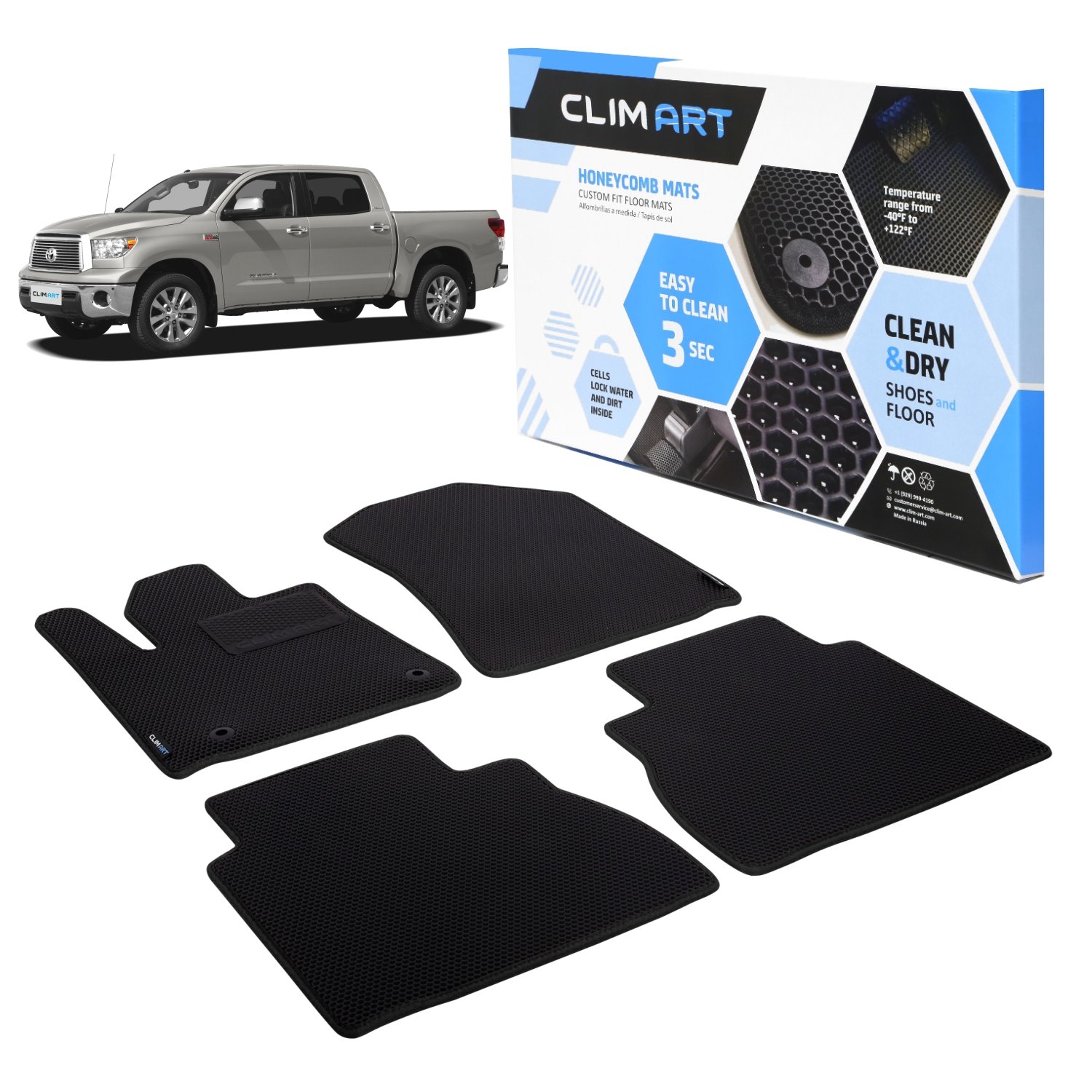 CLIM ART Honeycomb Custom Fit Floor Mats for 2010-2013 Toyota Tundra CrewMax