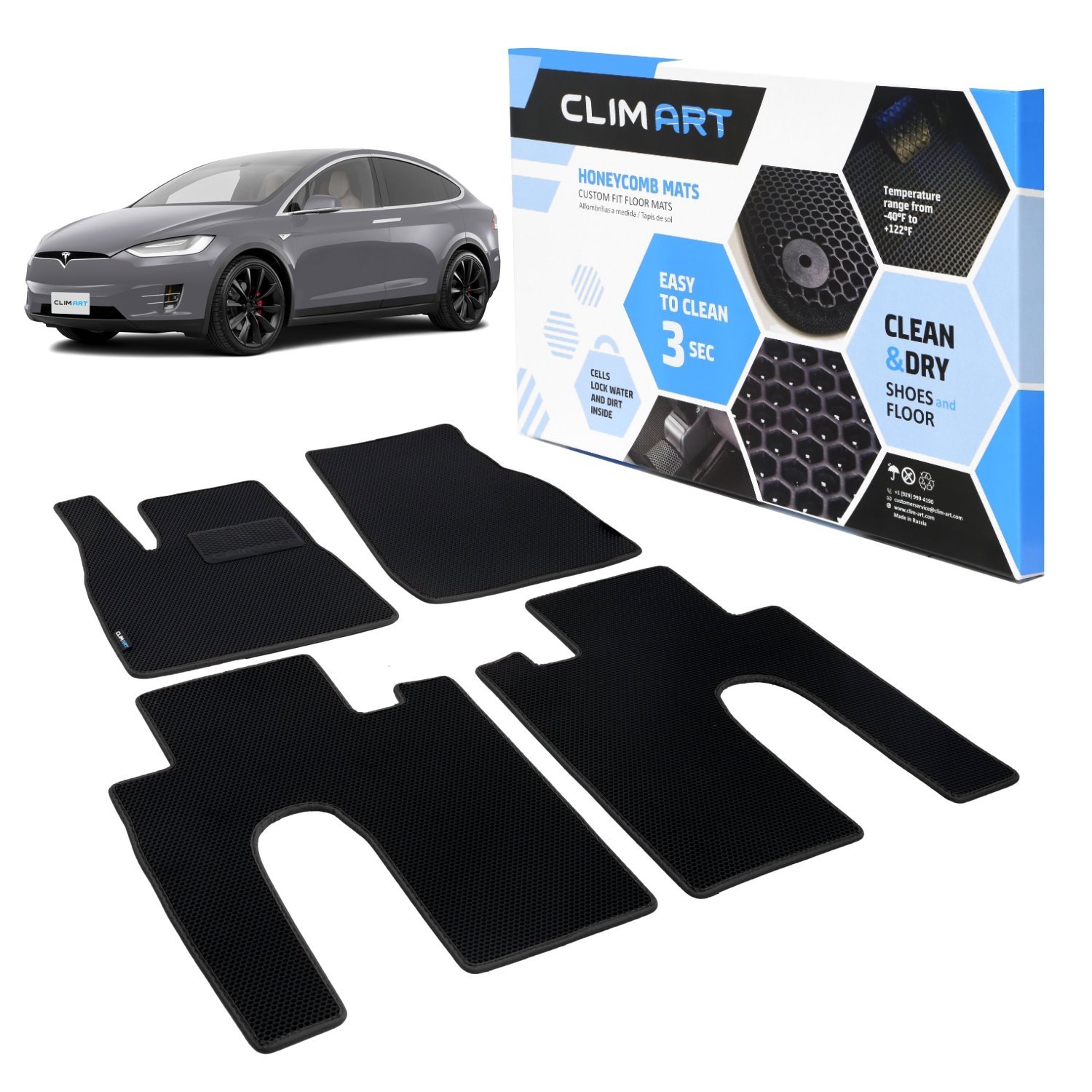 CLIM ART Honeycomb Custom Fit Floor Mats for 2017-2021 Tesla Model X