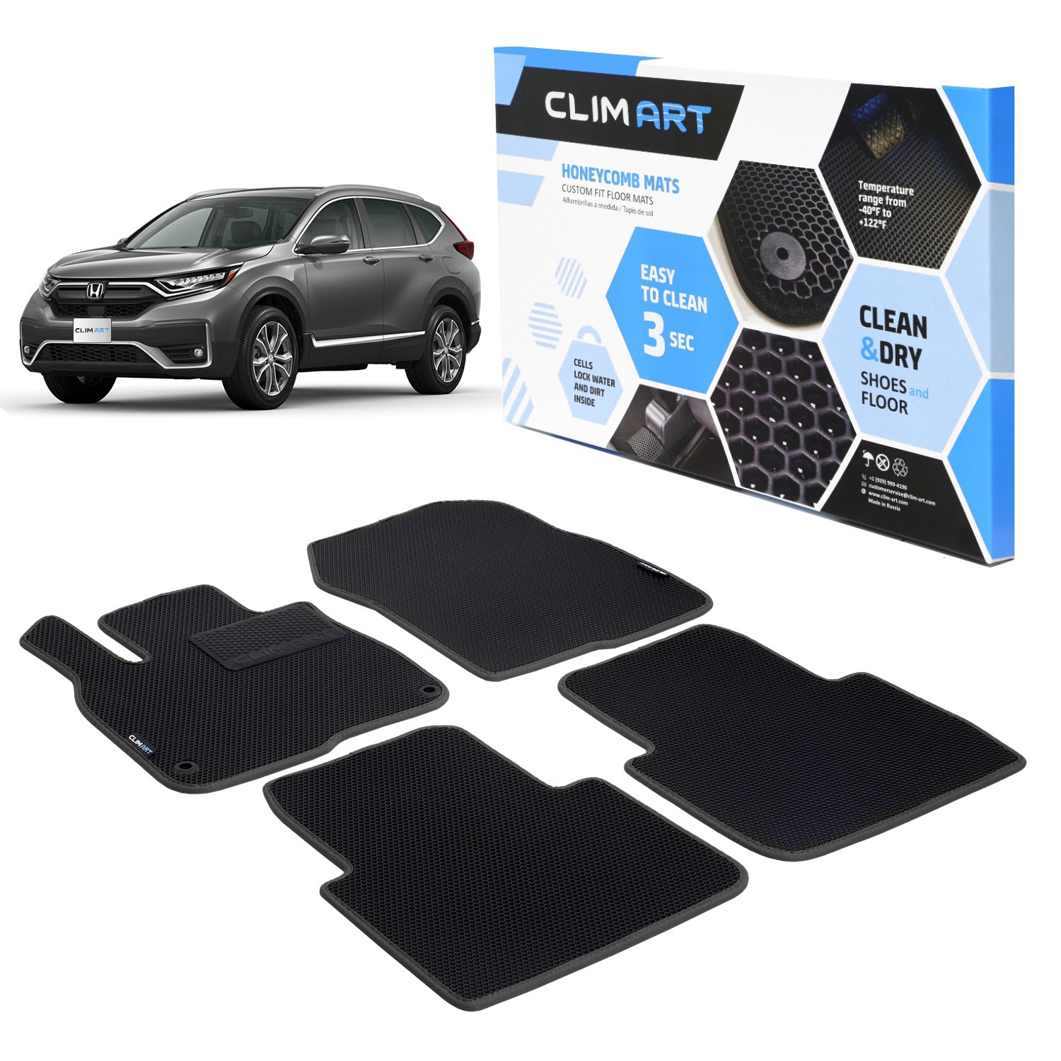 CLIM ART Honeycomb Custom Fit Floor Mats for 2017-2020 Honda CR-V