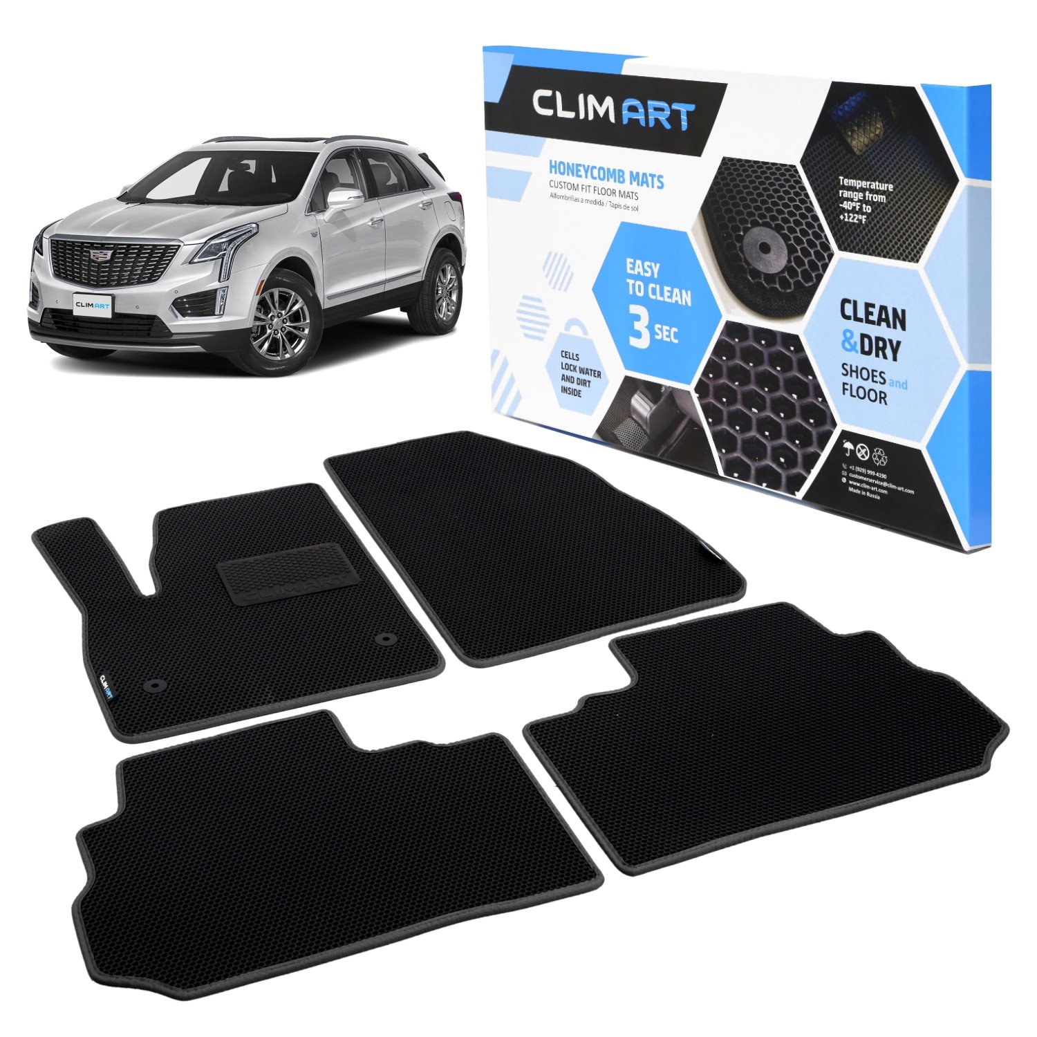 CLIM ART Honeycomb Custom Fit Floor Mats Fits Select Cadillac XT5