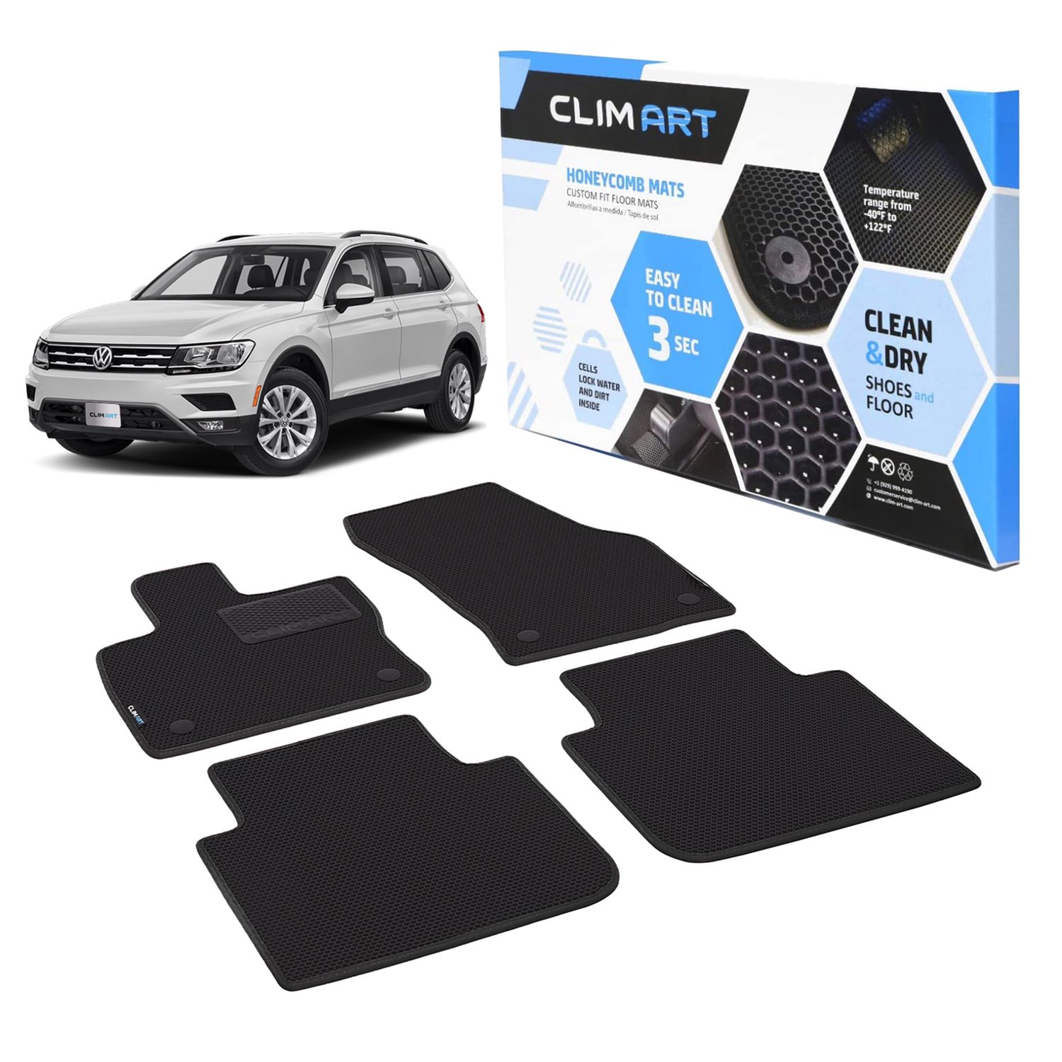 CLIM ART Honeycomb Custom Fit Floor Mats for 2018-2021 Volkswagen Tiguan