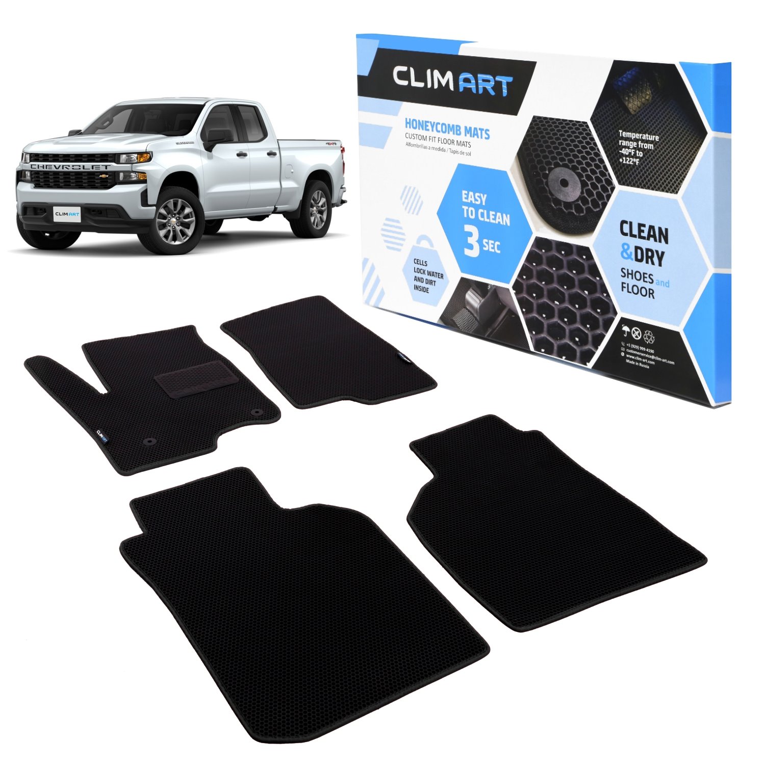 CLIM ART Honeycomb Custom Fit Floor Mats Fits Select Chevrolet Silverado/GMC Sierra Double Cab