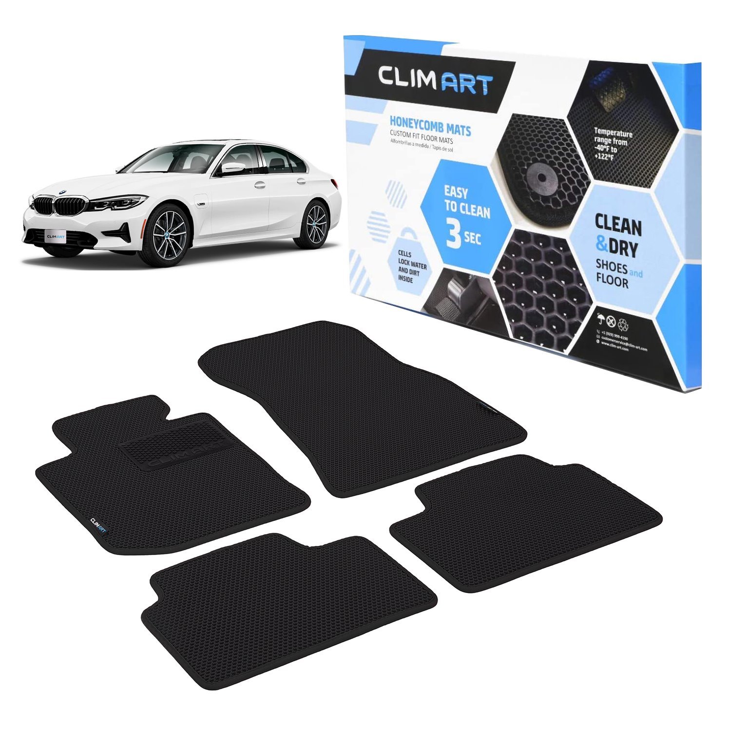 CLIM ART Honeycomb Custom Fit Floor Mats Fits Select BMW 3-Series