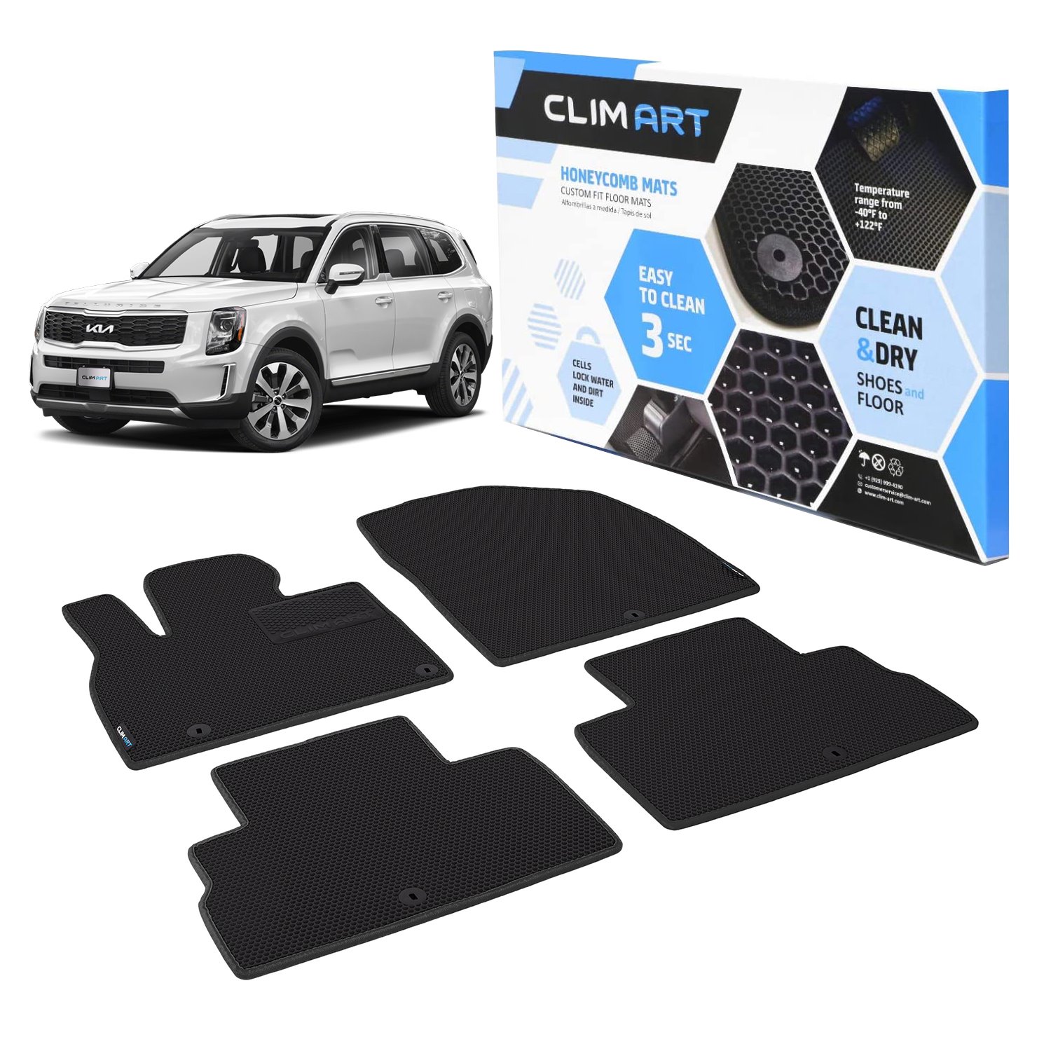 CLIM ART Honeycomb Custom Fit Floor Mats for 2020-2022 Kia Telluride
