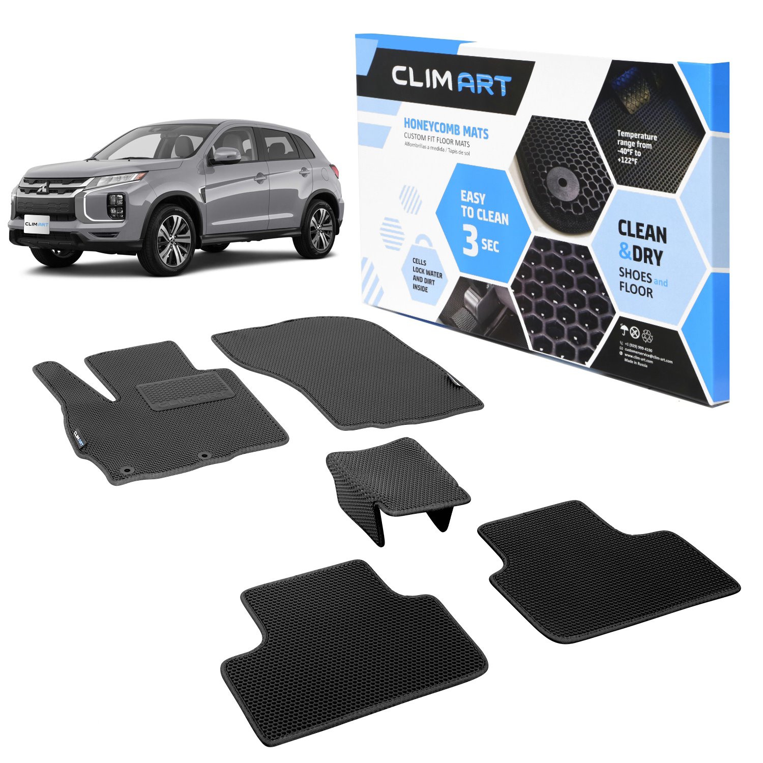 CLIM ART Honeycomb Custom Fit Floor Mats Fits Select Mitsubishi Outlander Sport