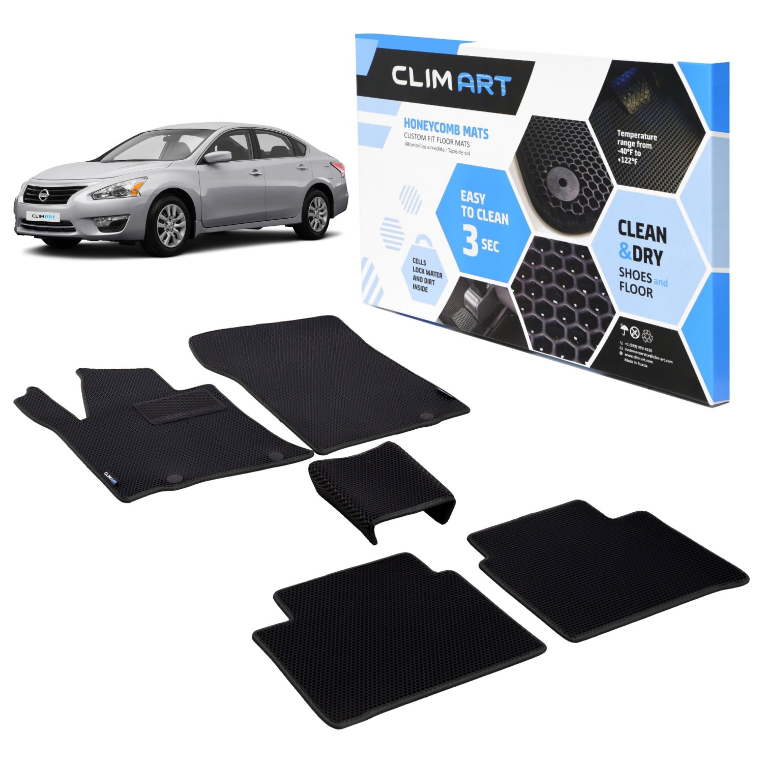CLIM ART Honeycomb Custom Fit Floor Mats for 2013-2015 Nissan Altima