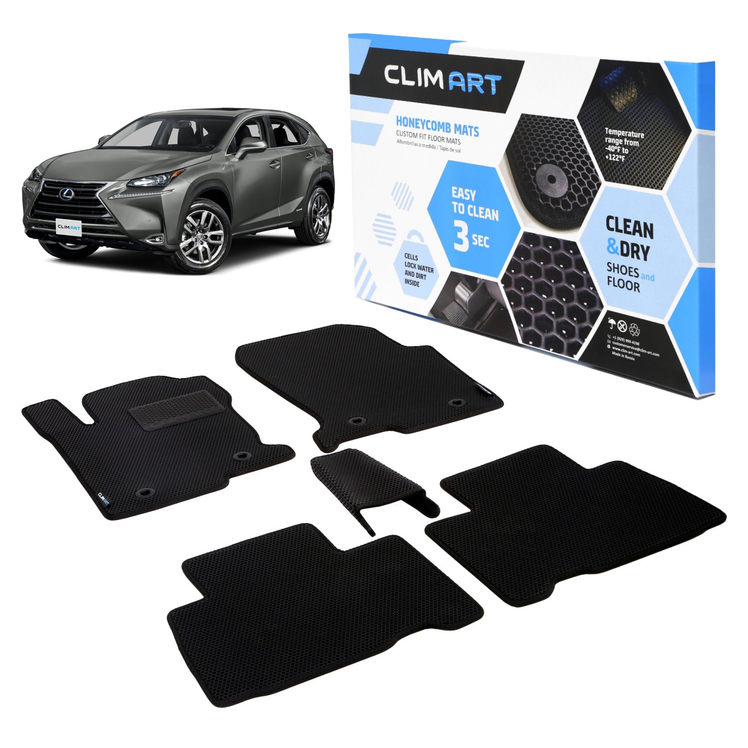 CLIM ART Honeycomb Custom Fit Floor Mats for 2015-2022 Lexus NX