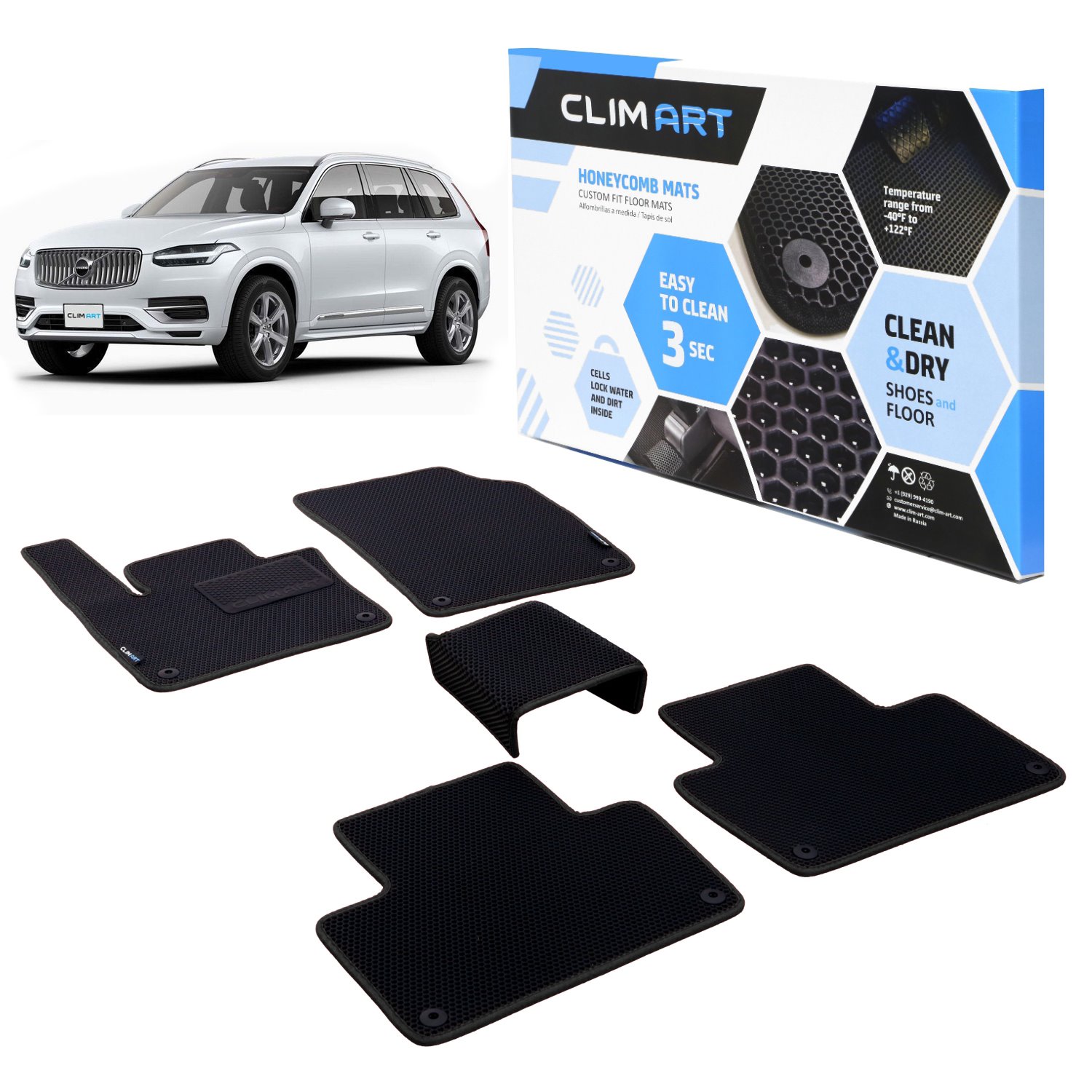 CLIM ART Honeycomb Custom Fit Floor Mats Fits Select Volvo XC90