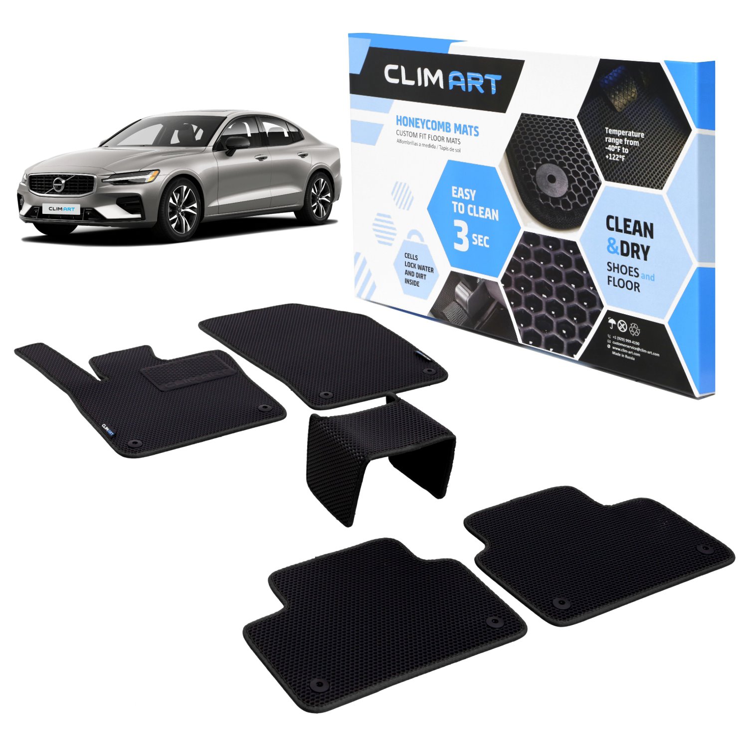 CLIM ART Honeycomb Custom Fit Floor Mats Fits Select Volvo S60