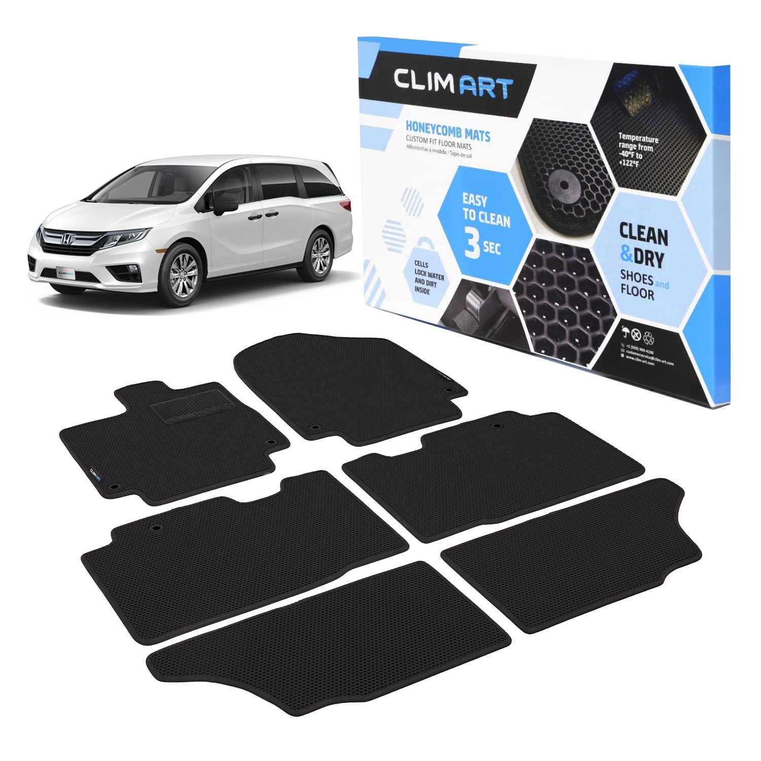 CLIM ART Honeycomb Custom Fit Floor Mats Fits Select Honda Odyssey