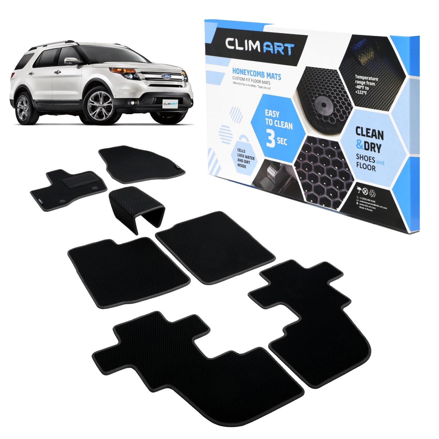 CLIM ART Honeycomb Custom Fit Floor Mats for 2011-2014 Ford Explorer