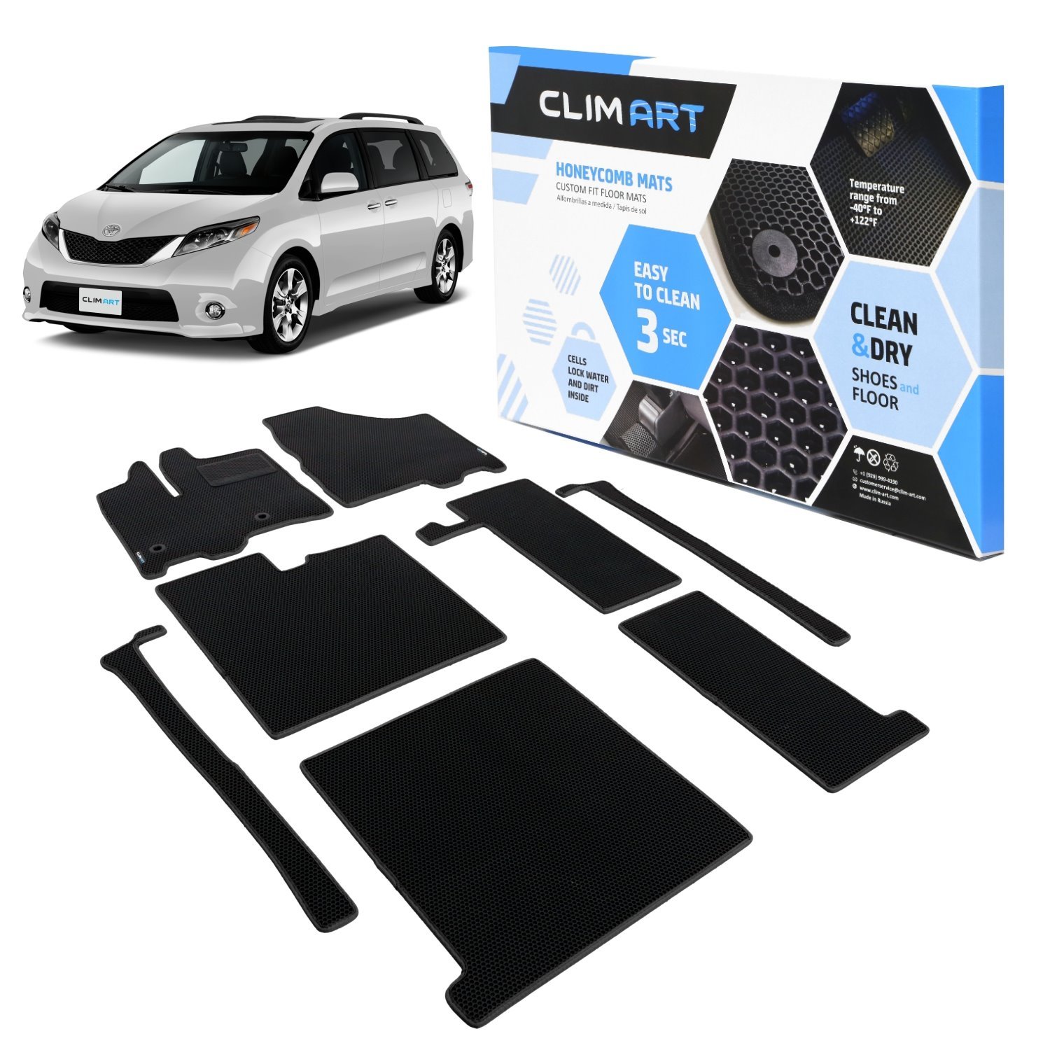 CLIM ART Honeycomb Custom Fit Floor Mats for 2013-2020 Toyota Sienna